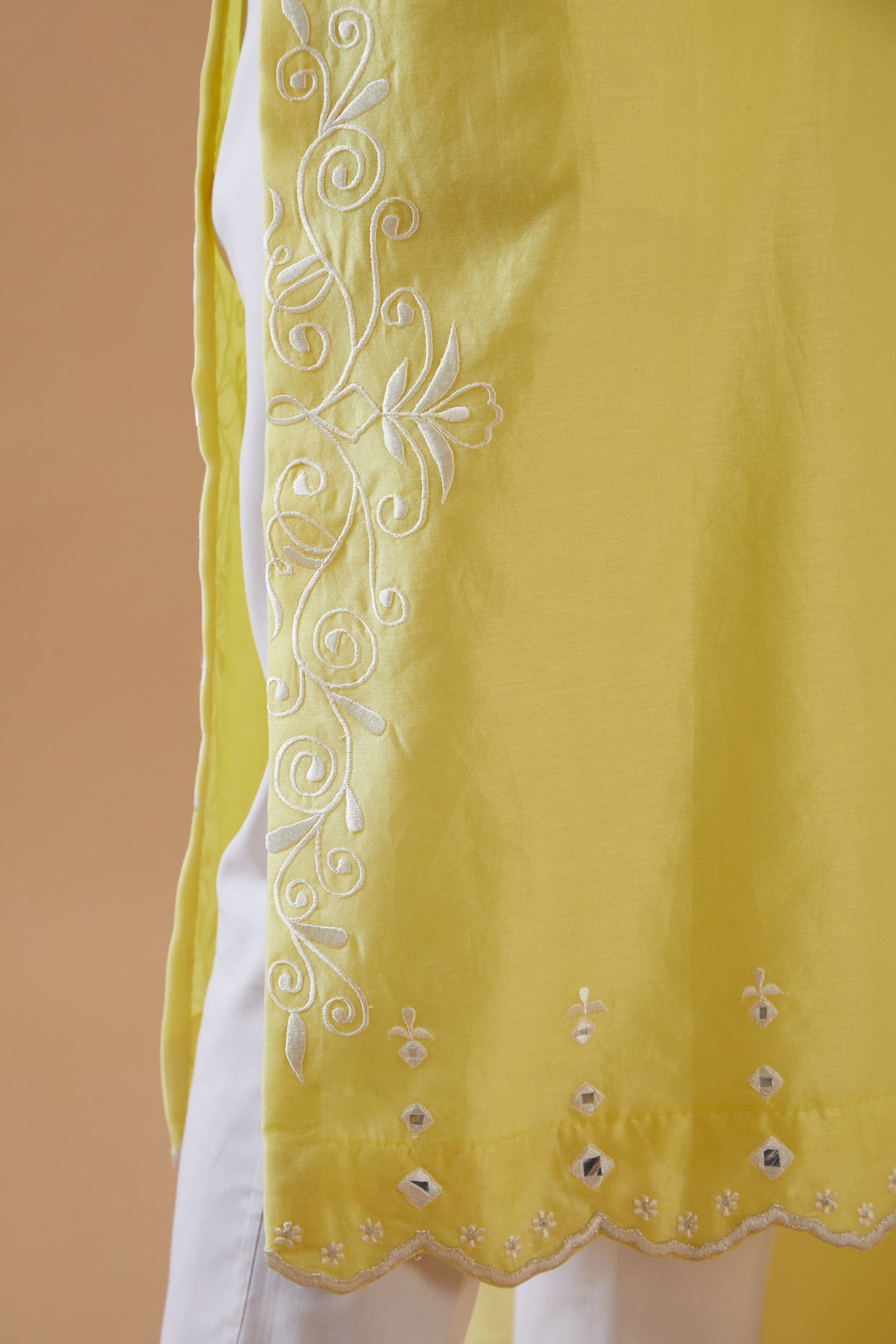 LEMON MIRROR WORK KURTA SET