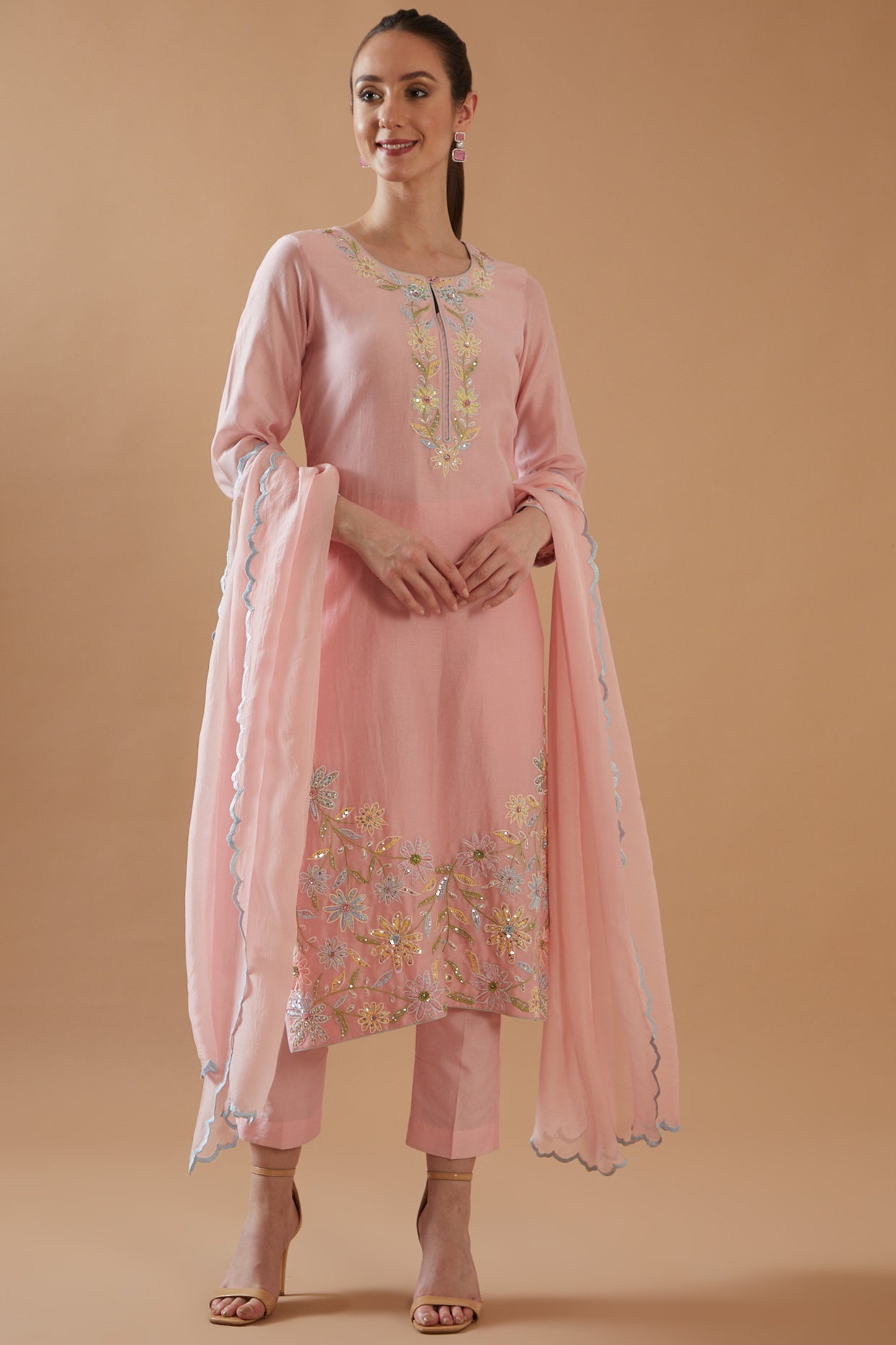 ROSE PINK ZARDOZI HAND EMBROIDERED KURTA SET