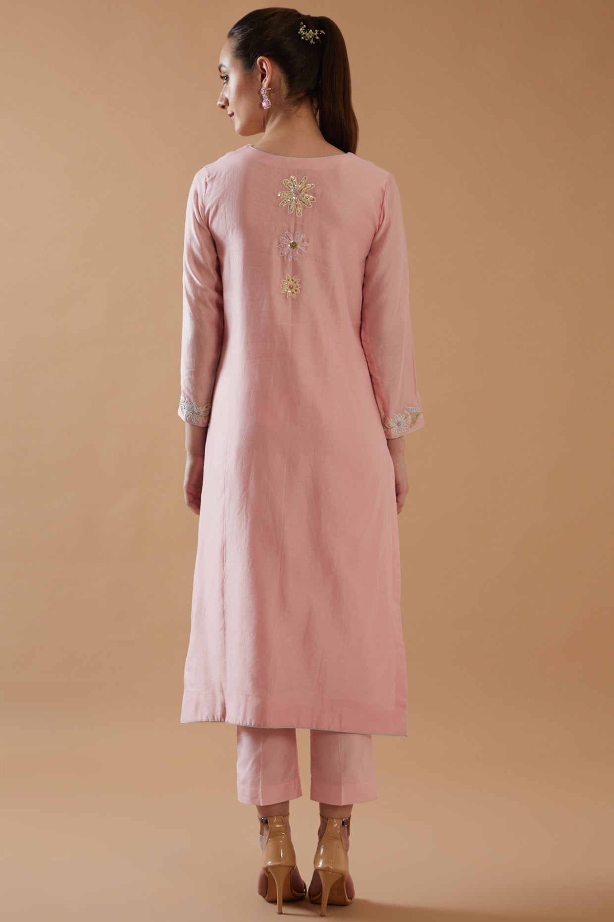 ROSE PINK ZARDOZI HAND EMBROIDERED KURTA SET