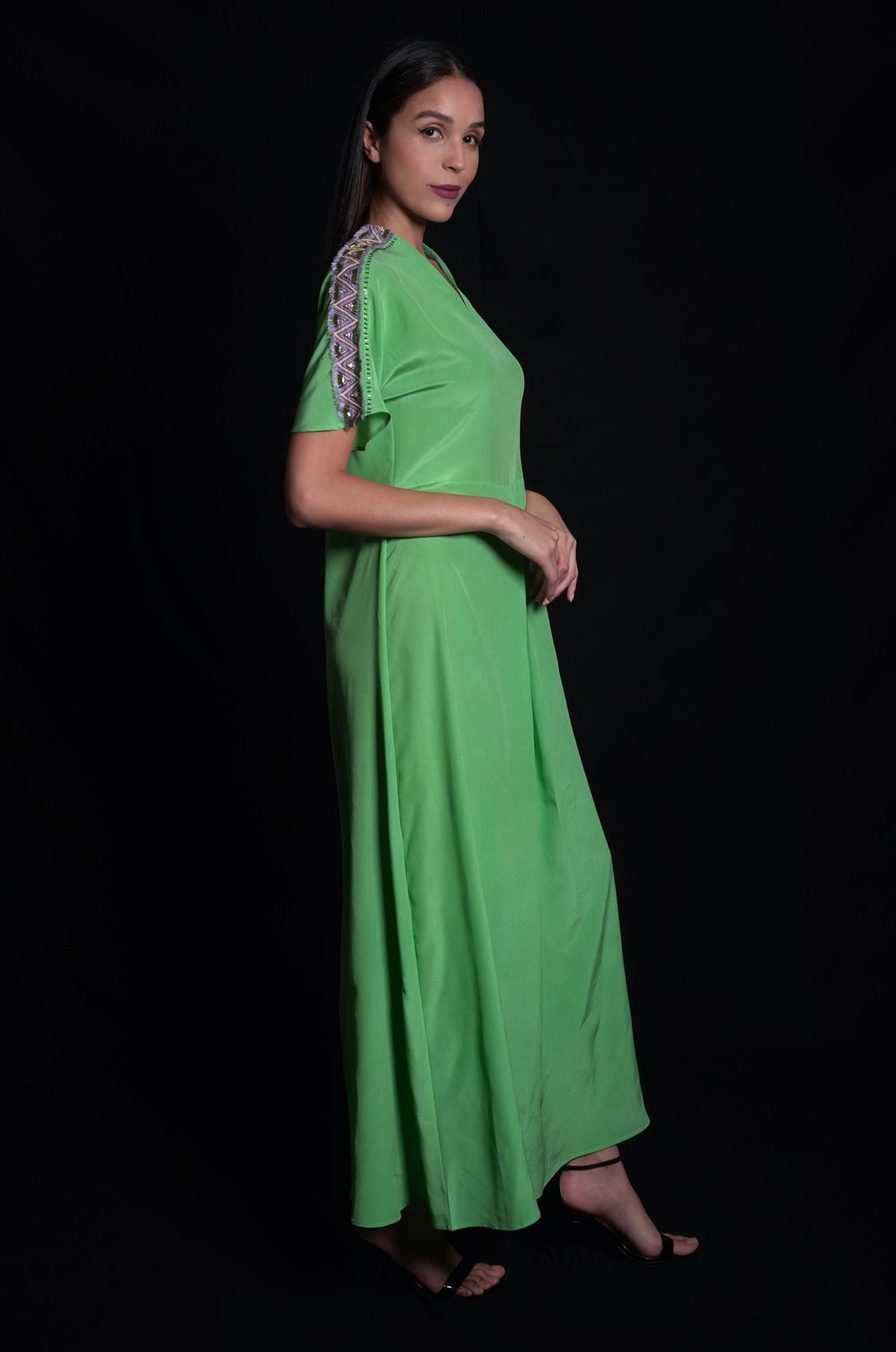 Absinthe Green Long Dress With Embroidery