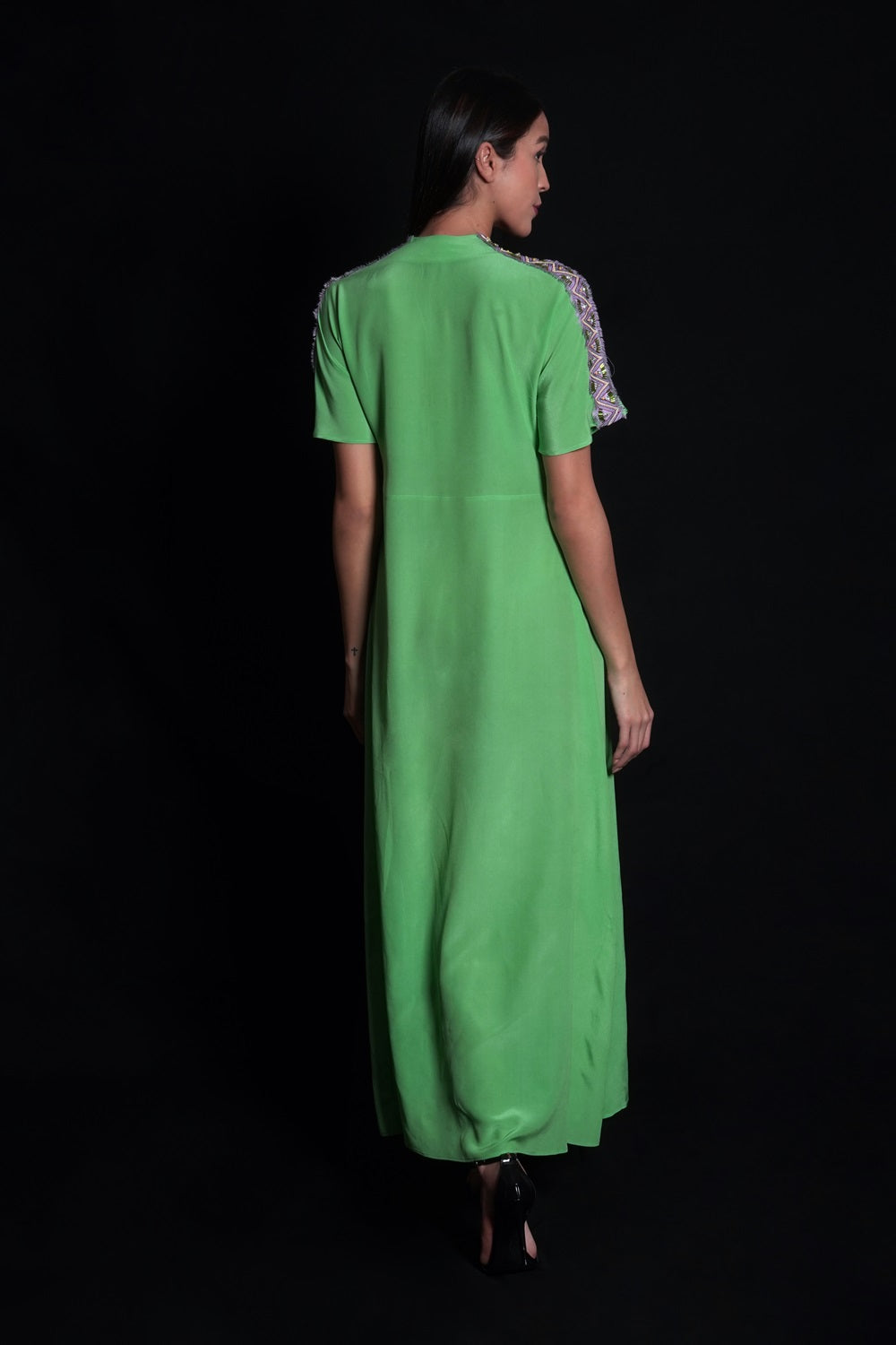 Absinthe Green Long Dress With Embroidery