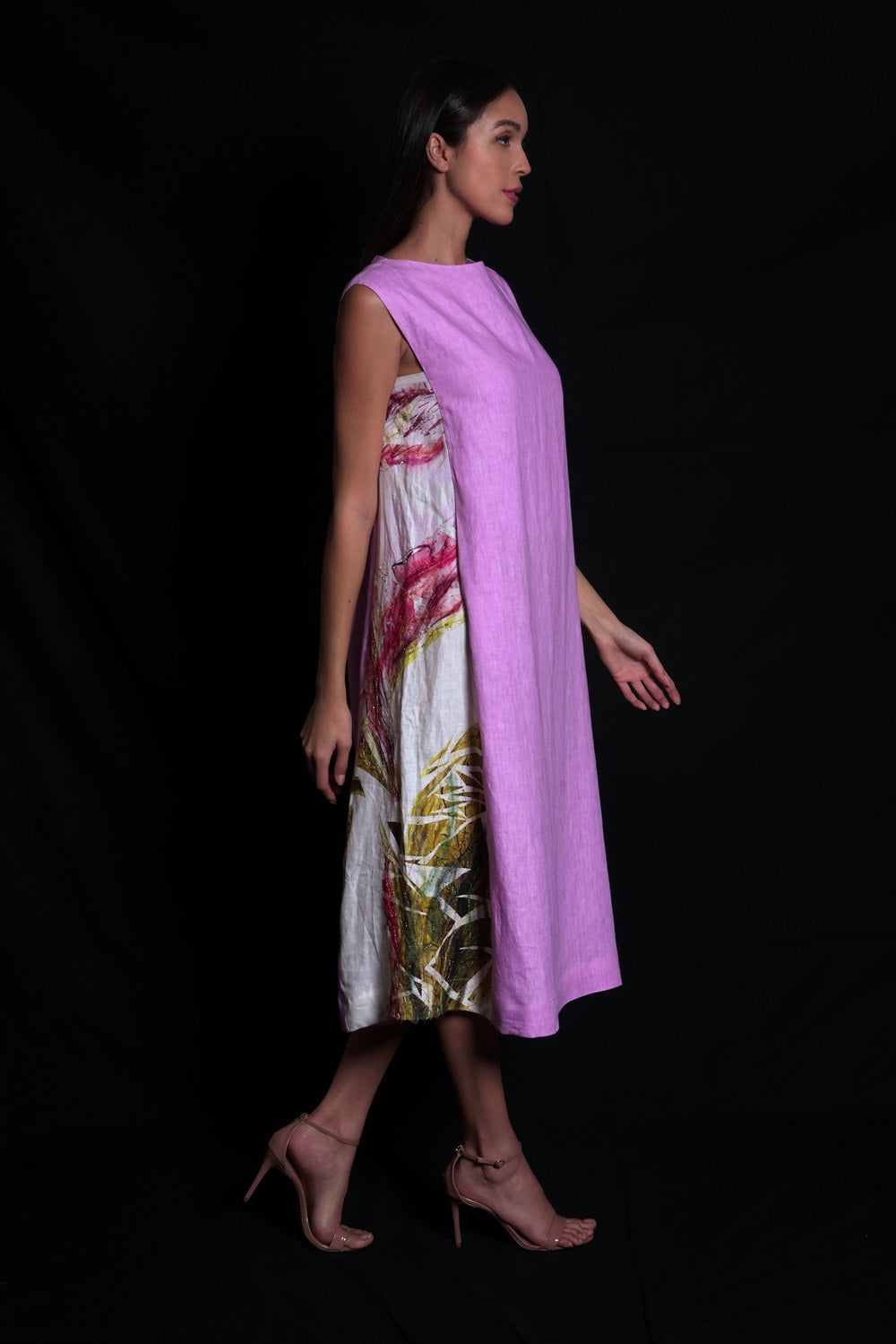 Purple Rose Broken Flower Printed Long Dress