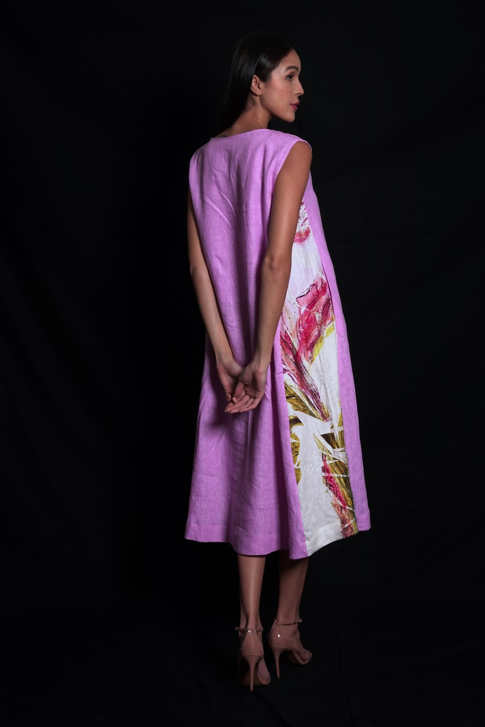 Purple Rose Broken Flower Printed Long Dress