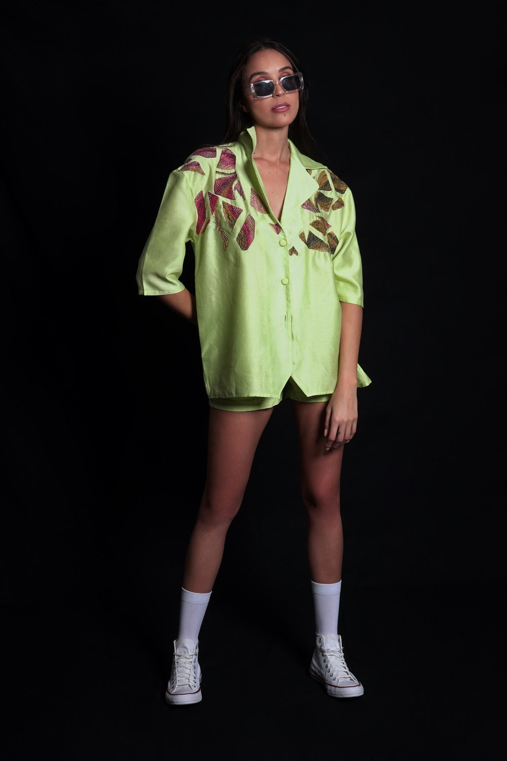 Daiquiri Green Embroidered Chanderi Shirt