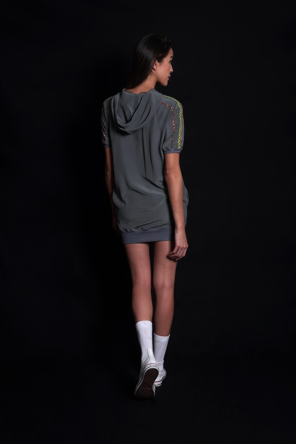 Titanium Dress With Hoodie And Embroidery