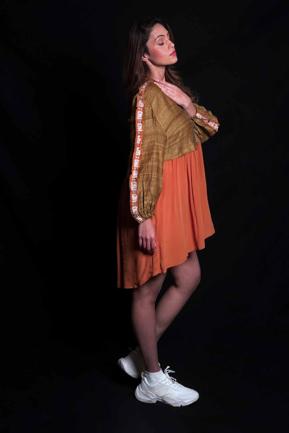 Golden Brown And Sundial Tussar Dress