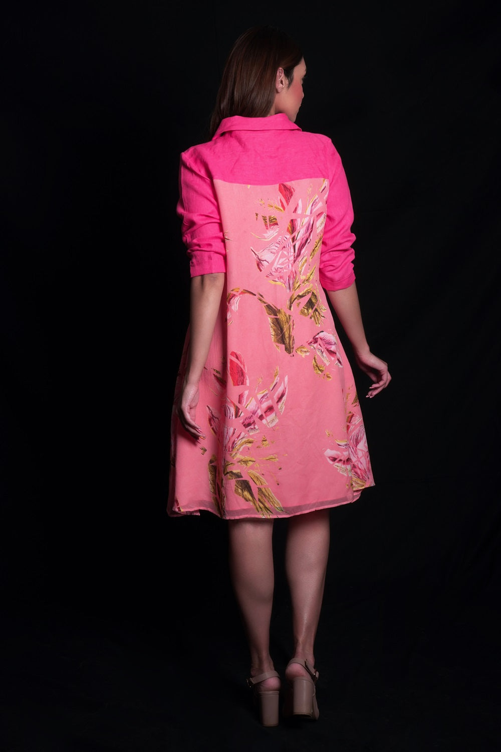 Tea Rose Broken Flower Printed Collared Dress