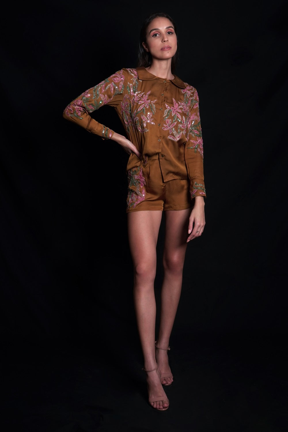 Golden Brown Top With Embroidery