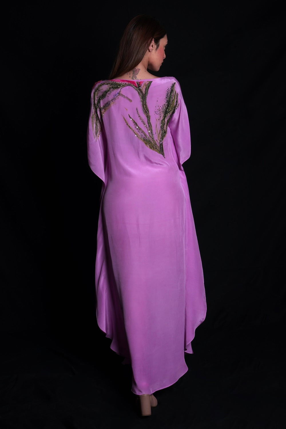 Purple Rose Embroidered Kaftaan