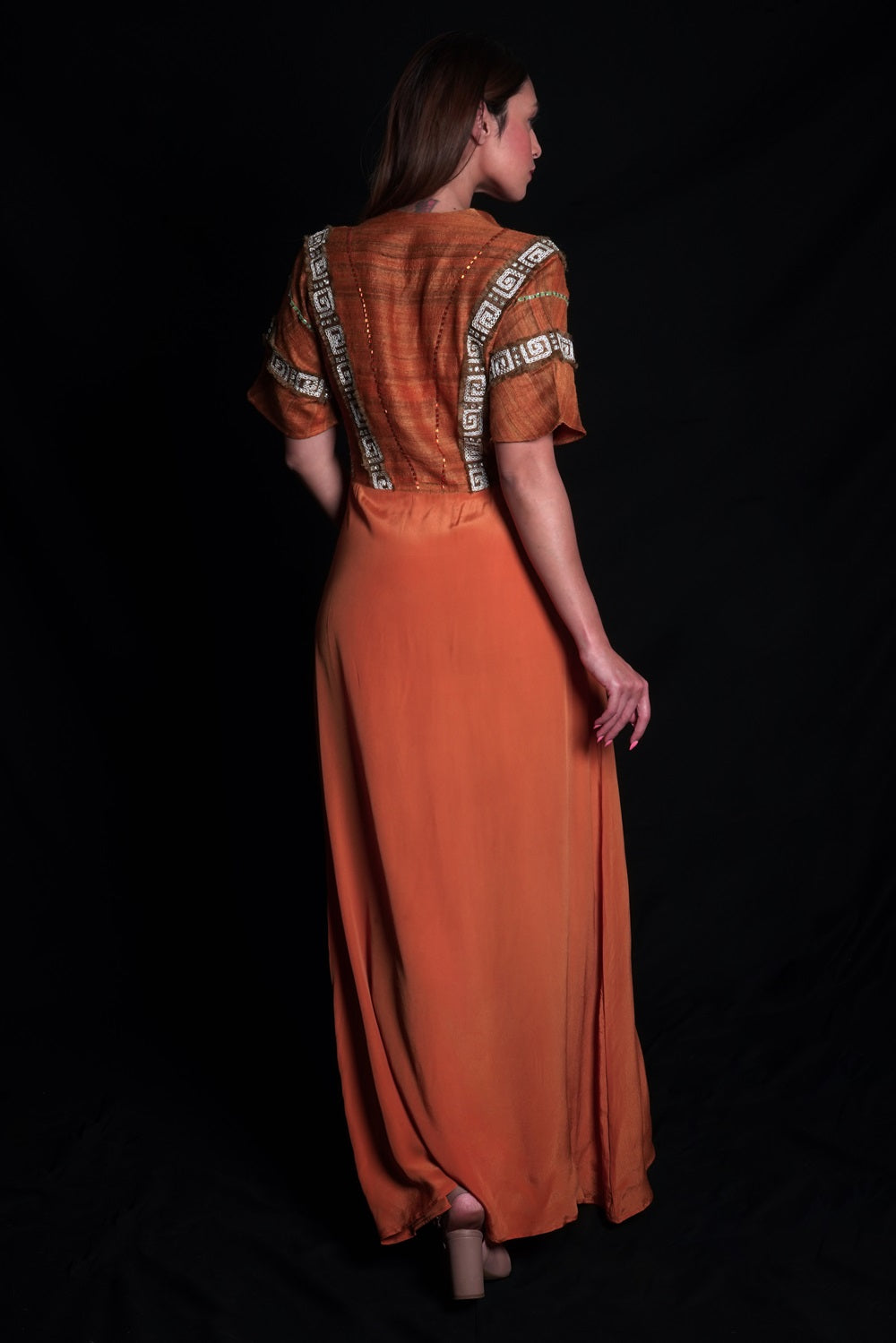 Sundial Long Dress With Geometric Embroidery