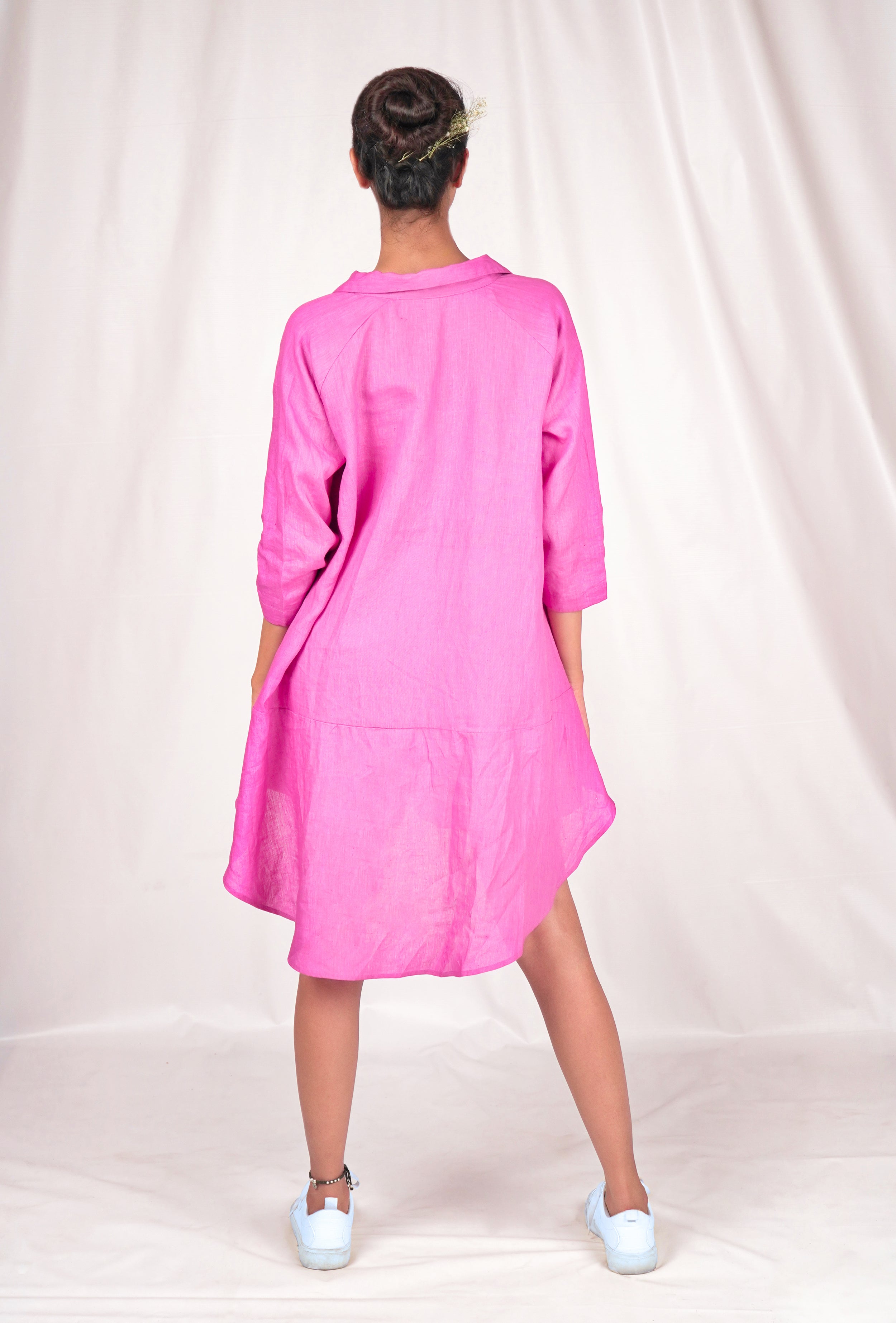 Pink asymmetrical overshirt with embroidery details