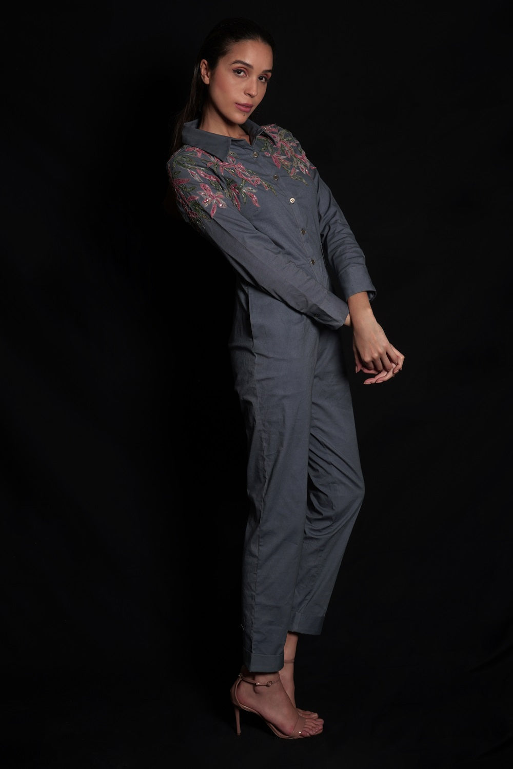 Titanium Tulle Embroidered Jumpsuit