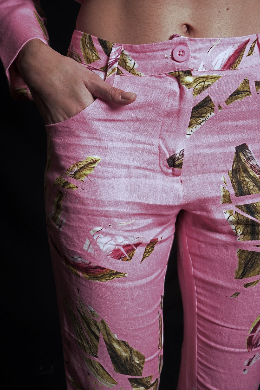 Tea Rose Broken Flower Print Trousers