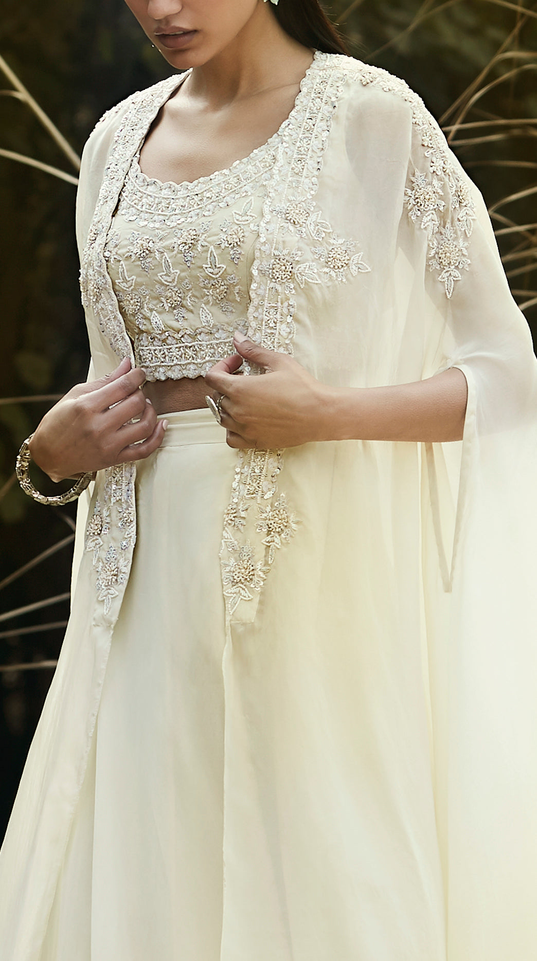 Ivory Embroidered Cape Set