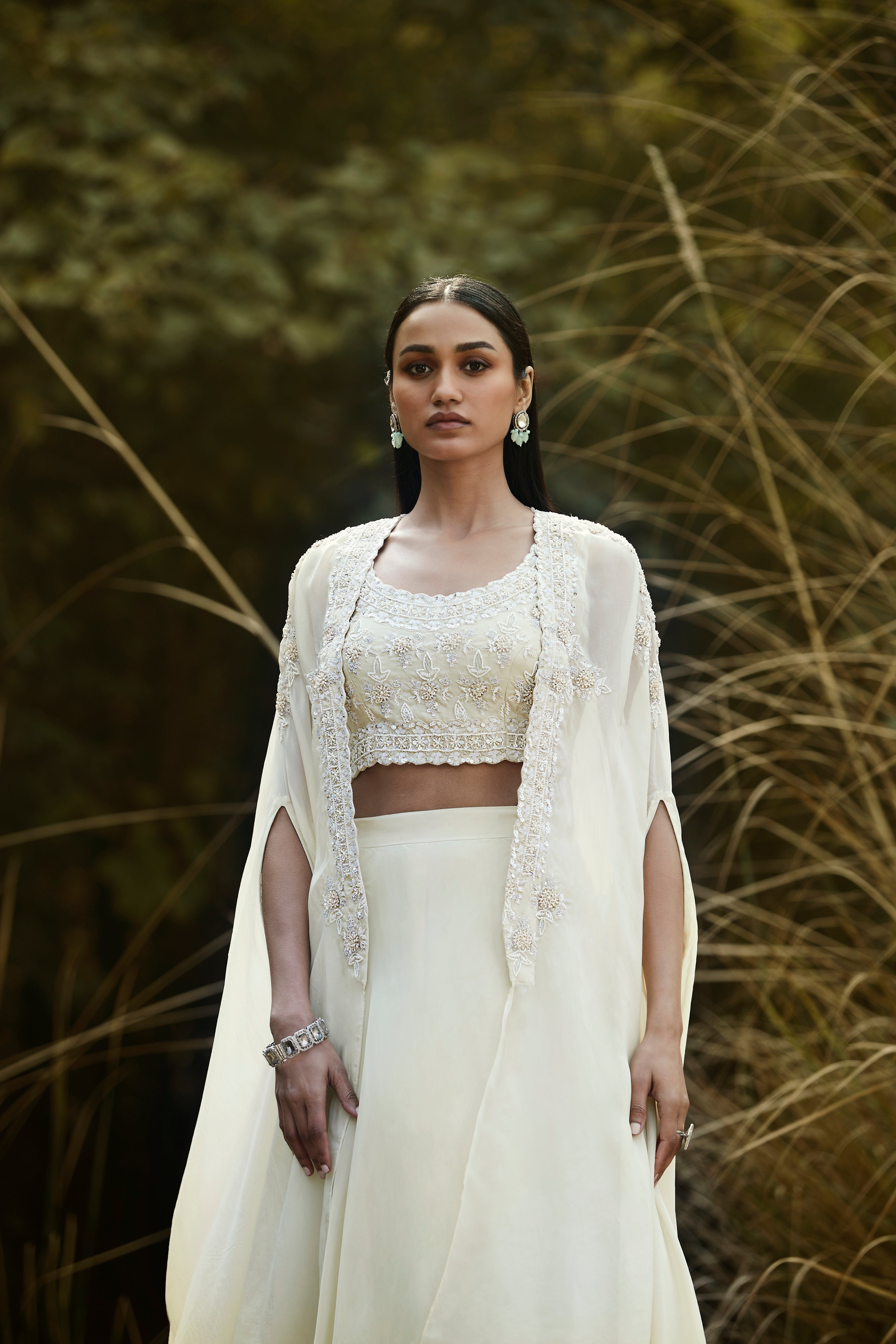 Ivory Embroidered Cape Set