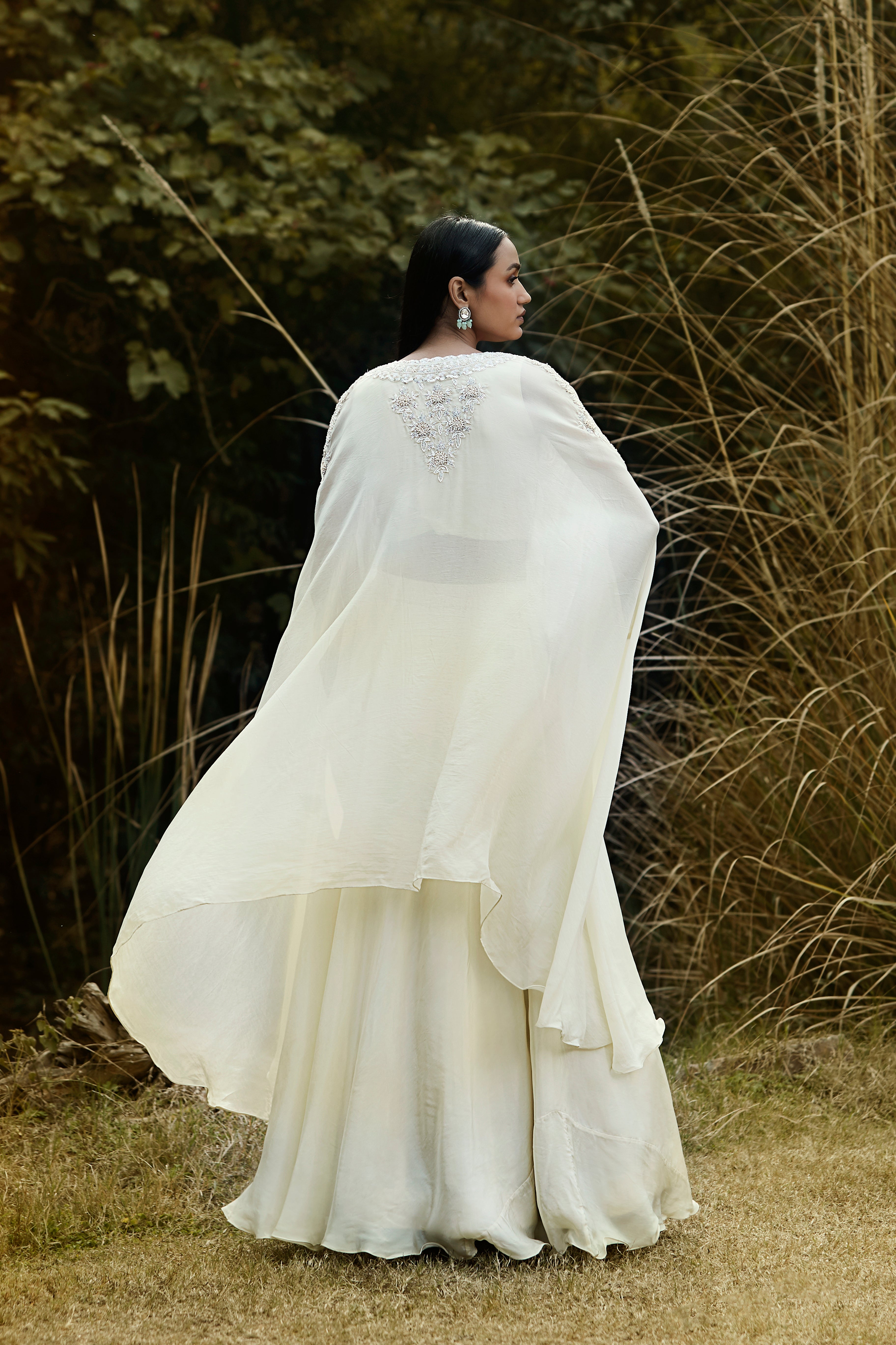 Ivory Embroidered Cape Set