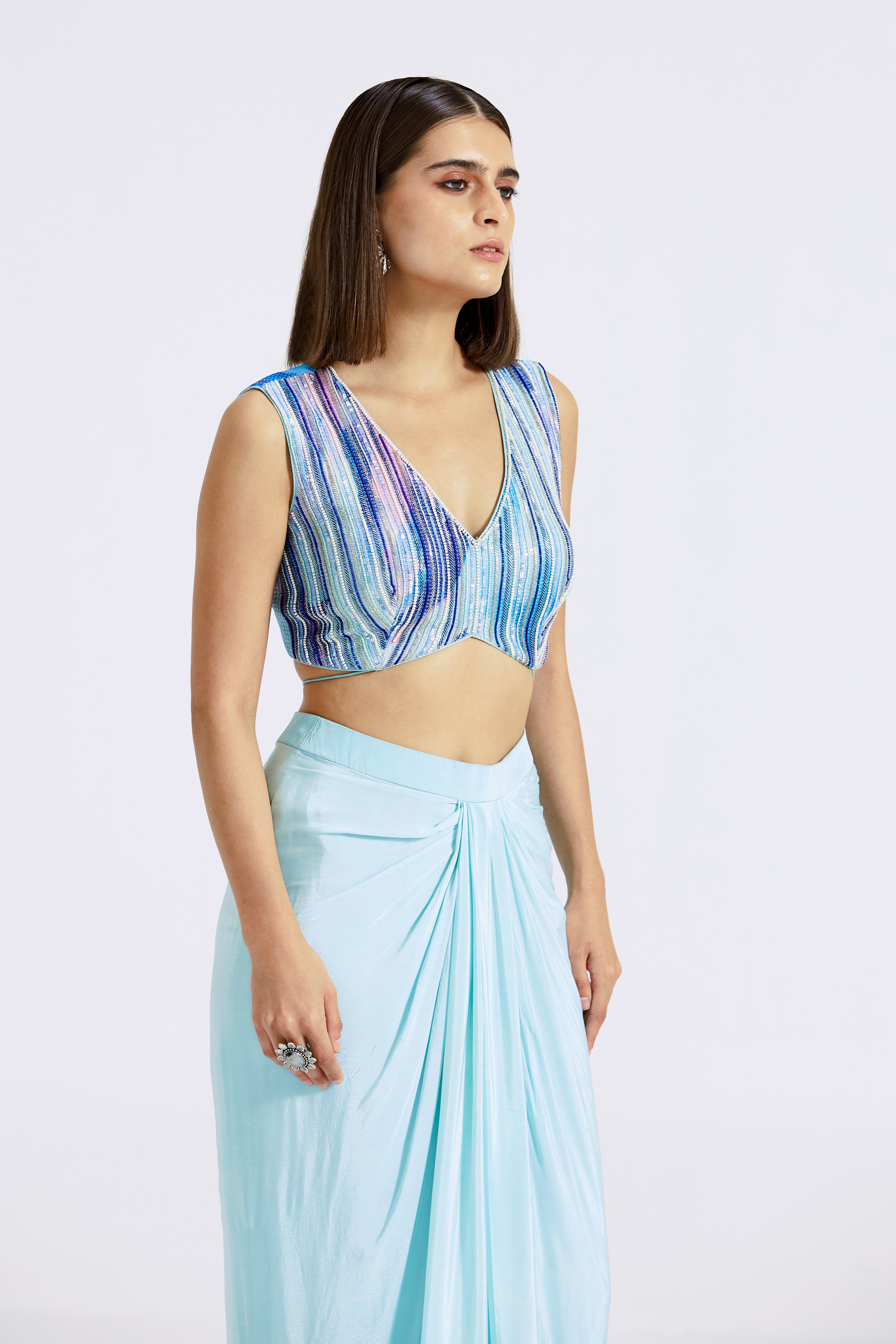 Aqua Blue Draped Skirt Set