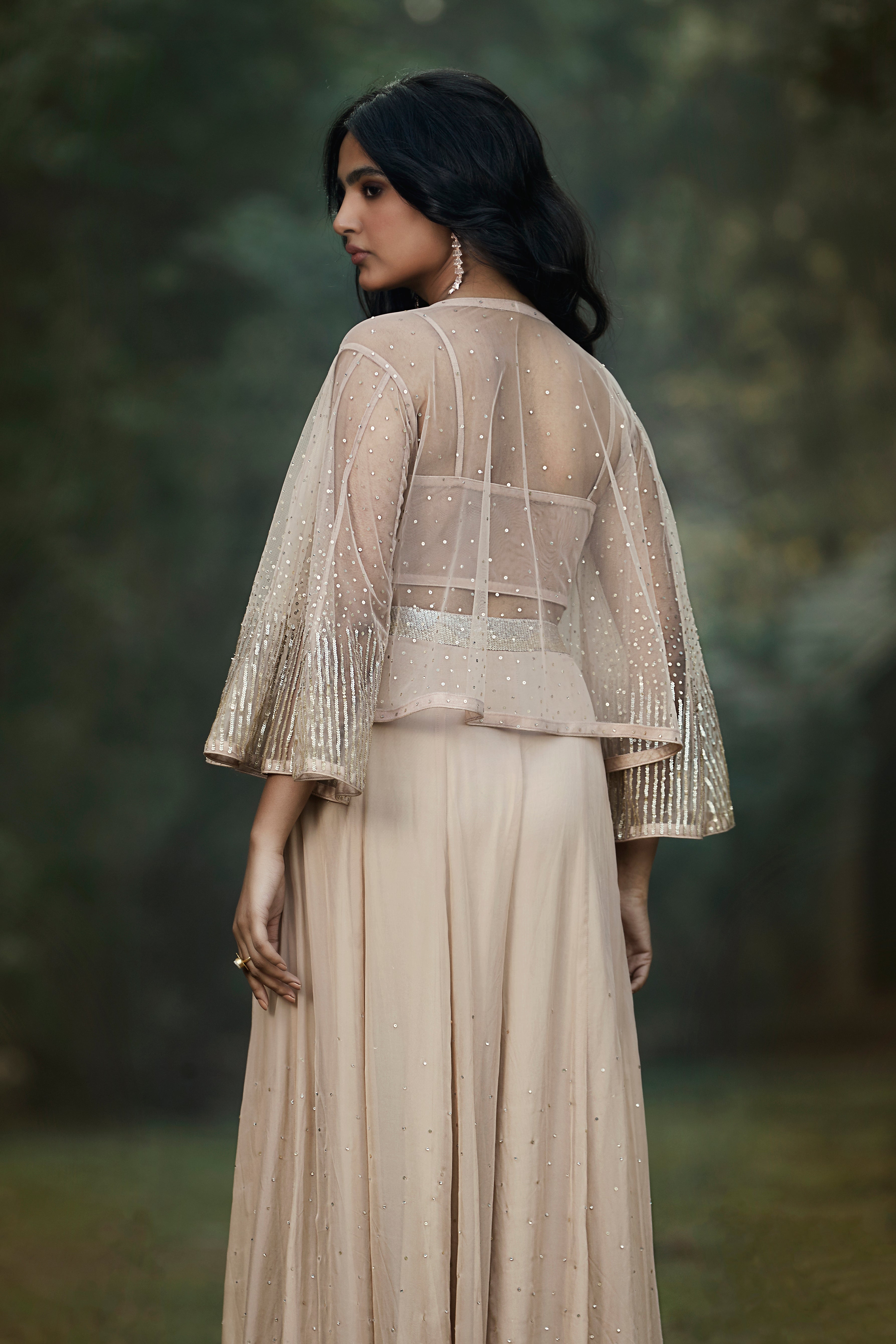 Peach Organza Cape & Sharara Set