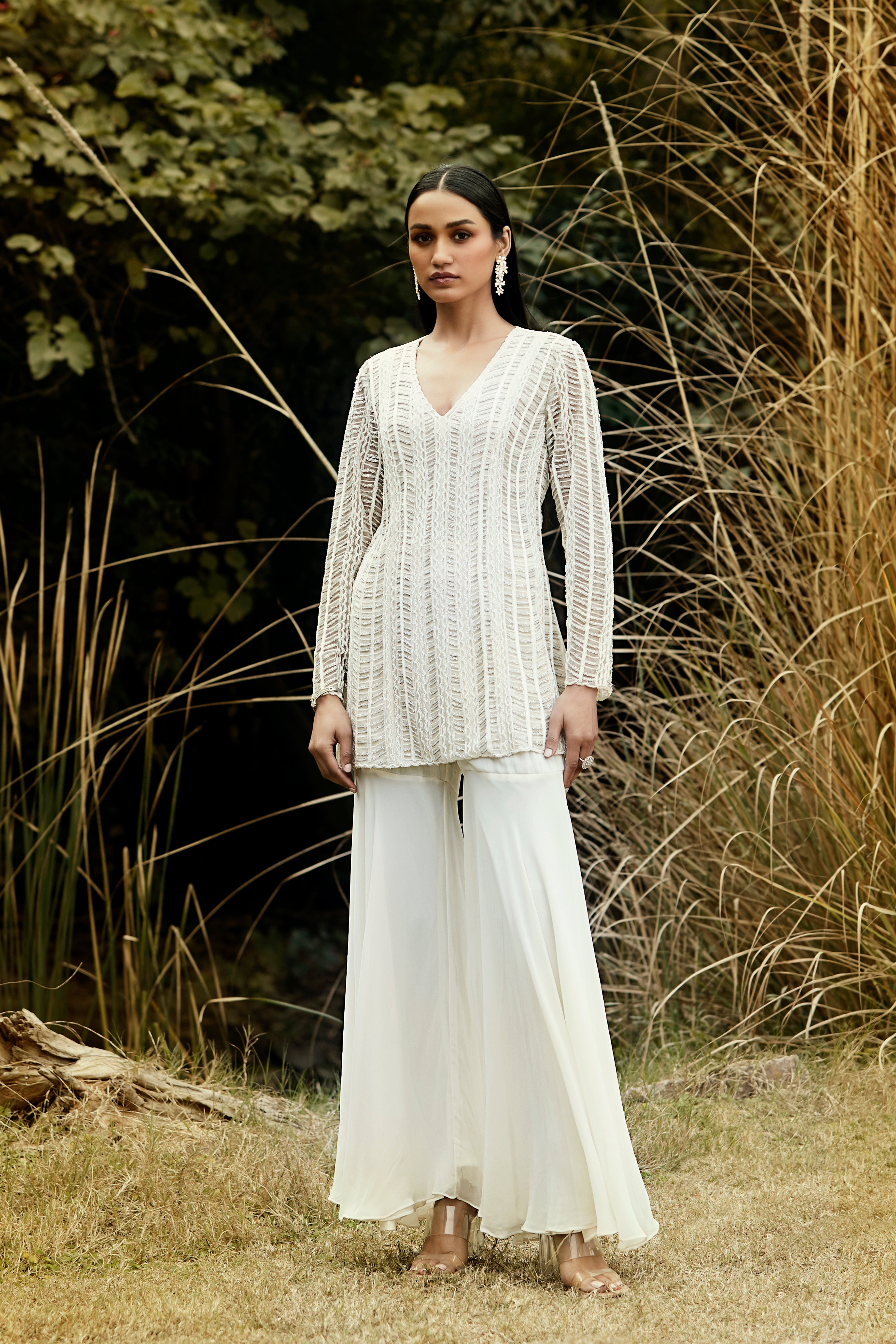 Ivory Sequins Kurta & Sharara Set