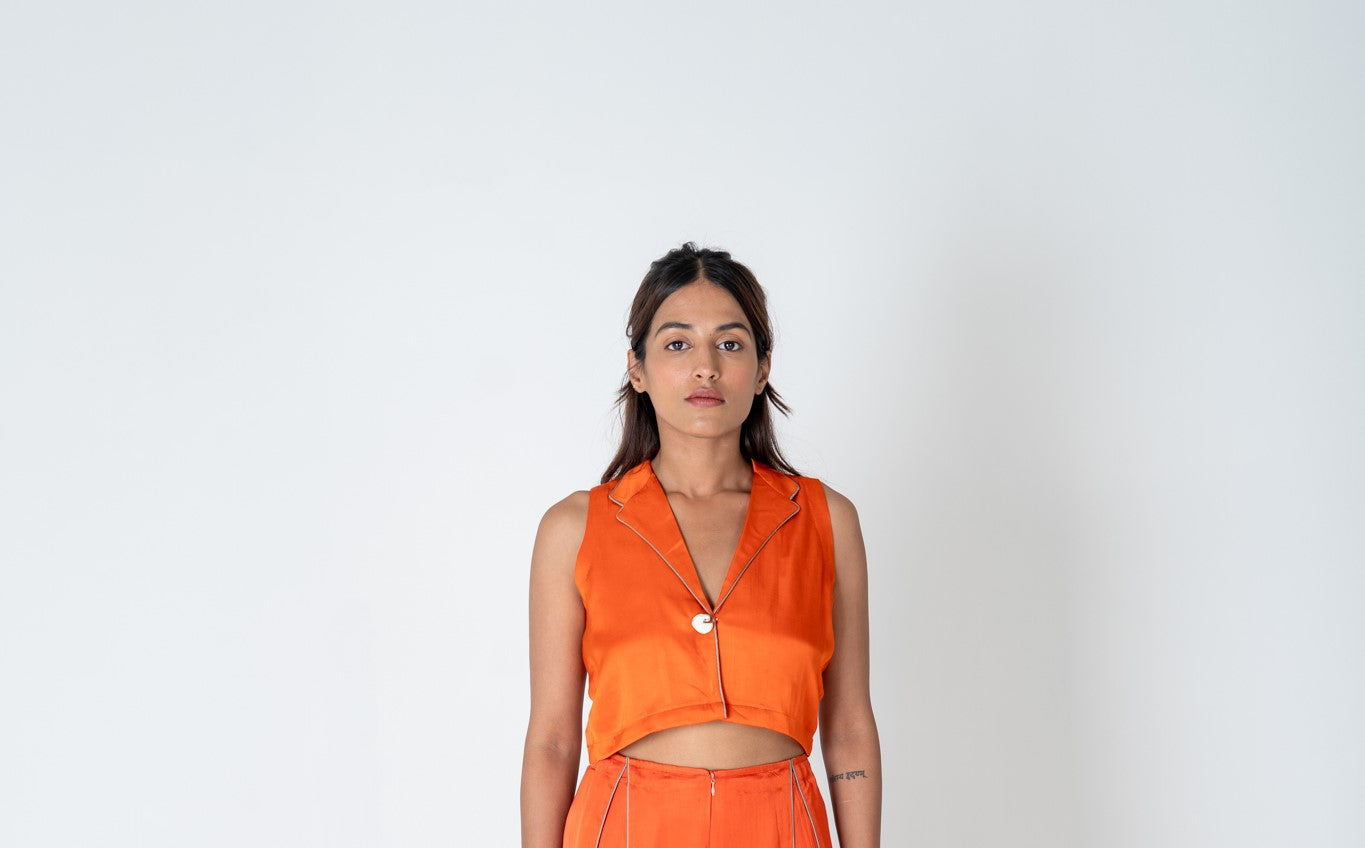 Orange Sleeveless Waistcoat Top