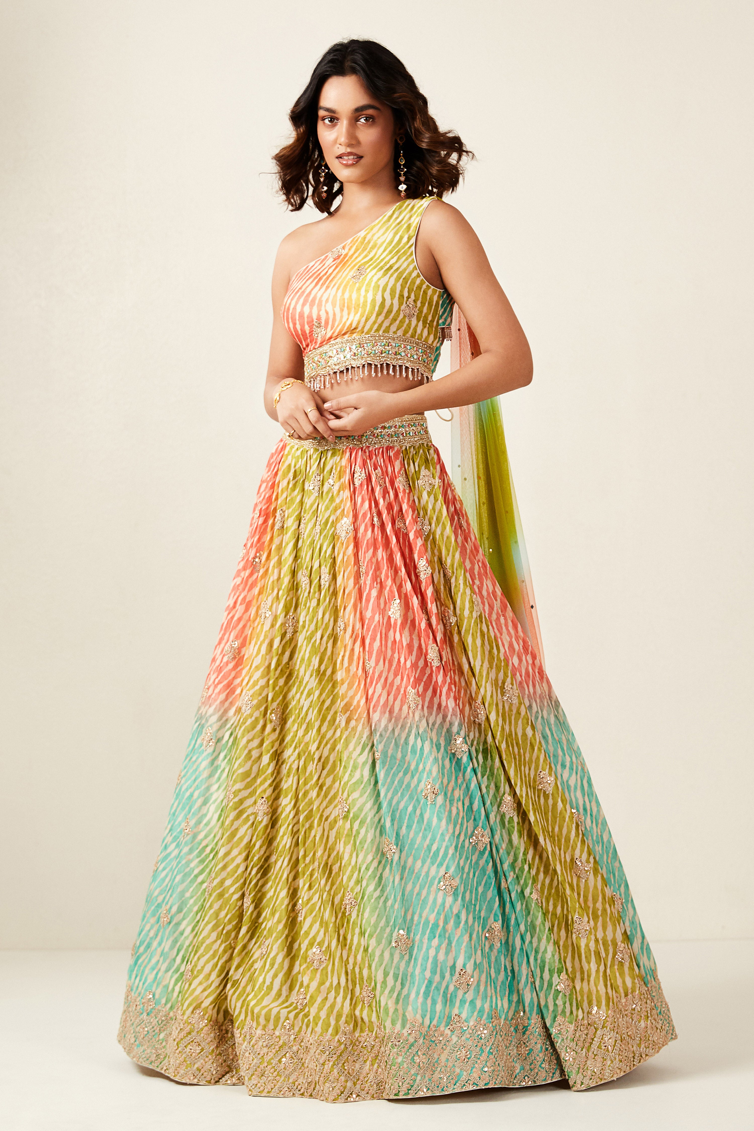 Multicoloured Lehenga Set With Attached Dupatta