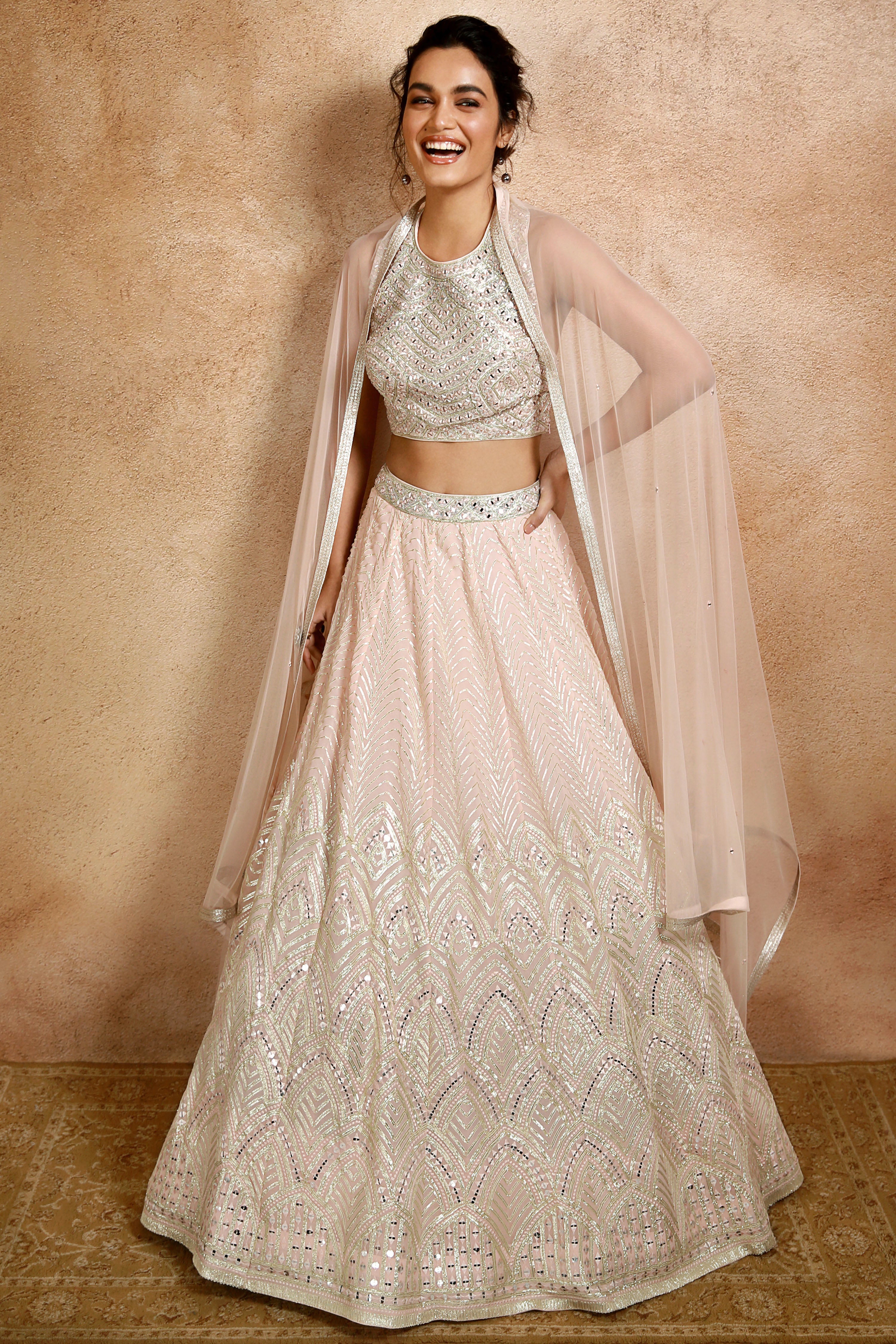 Peach Embroidered Lehenga Set