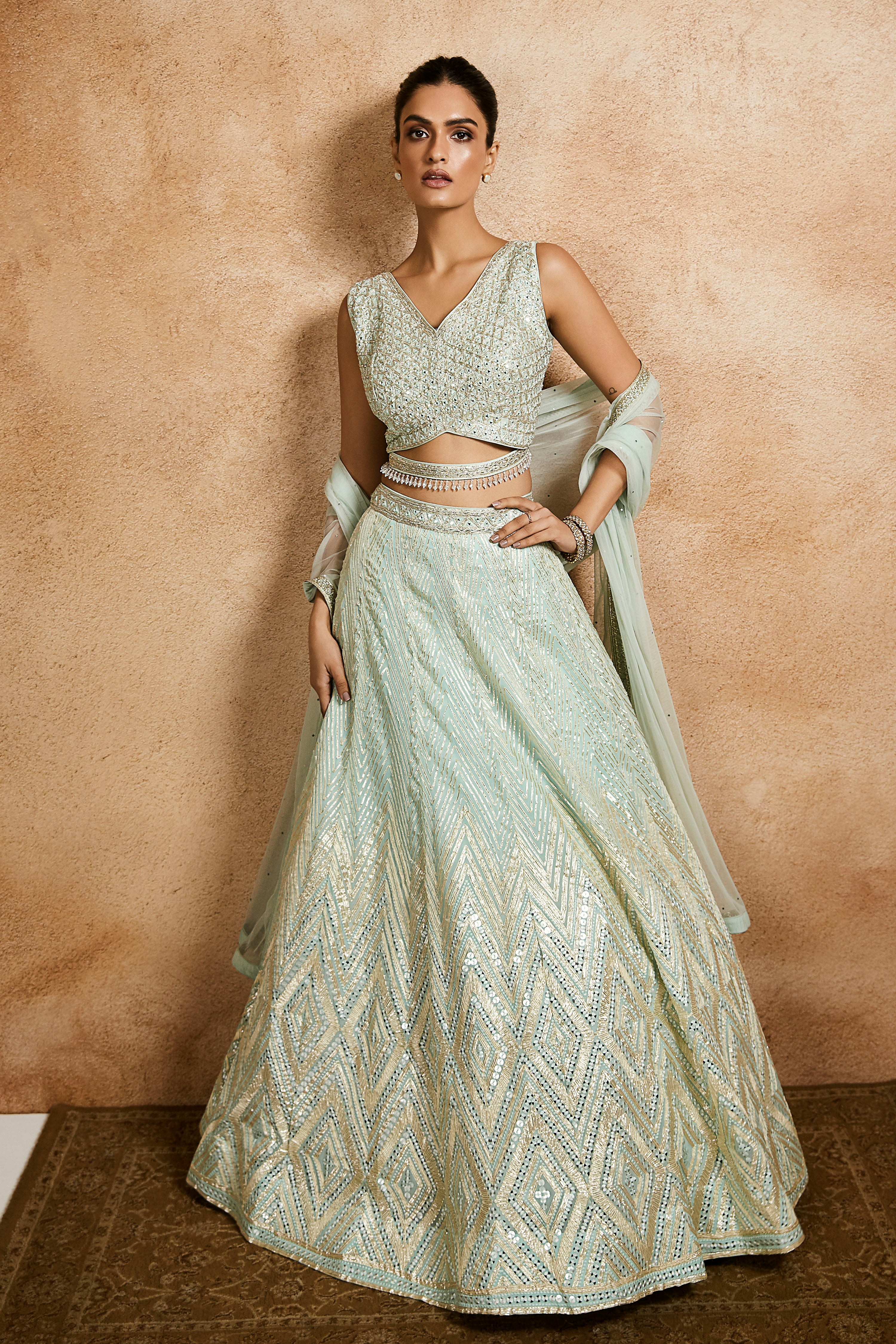 Aqua Embroidered Lehenga Set