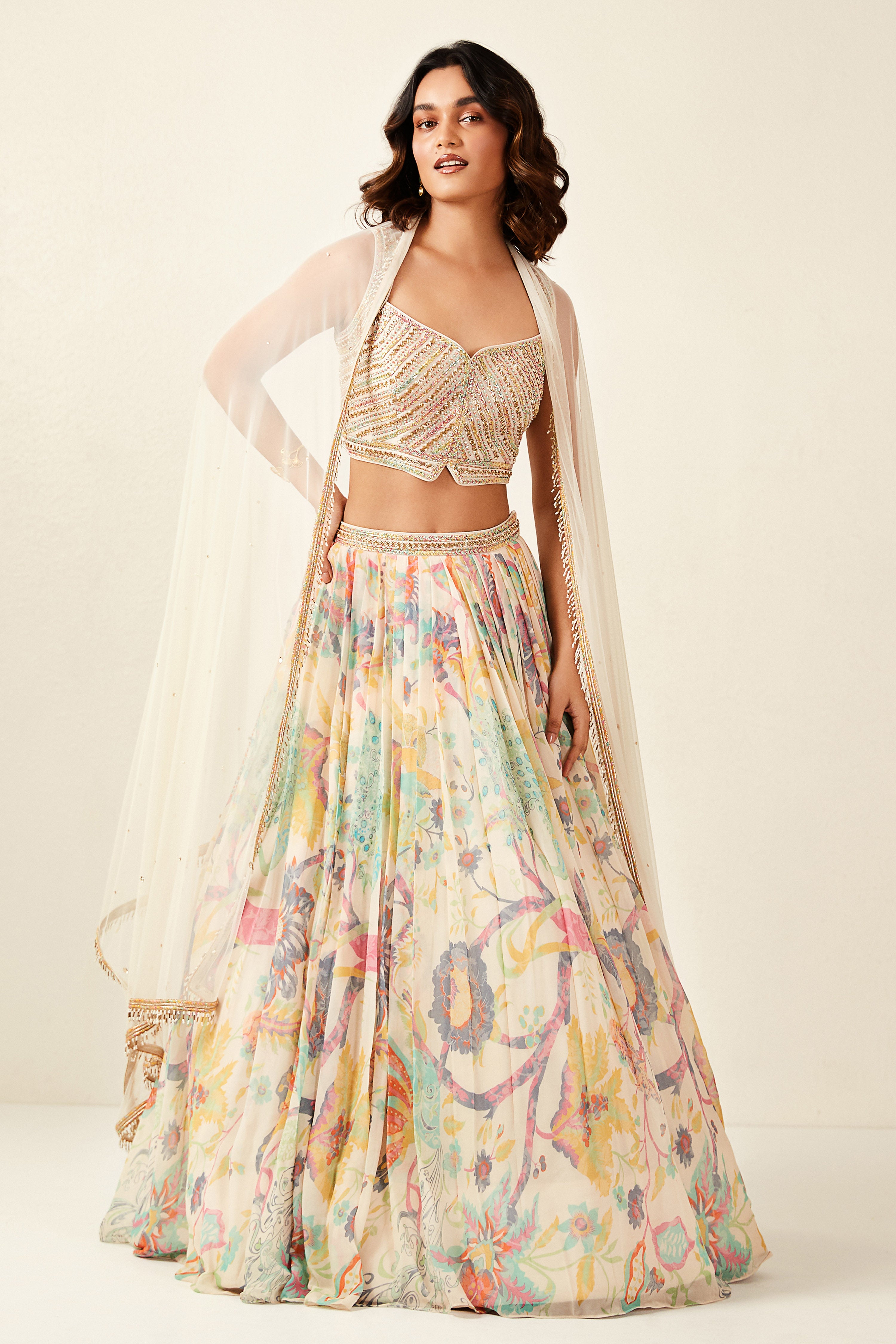 Multicoloured Printed Lehenga Set