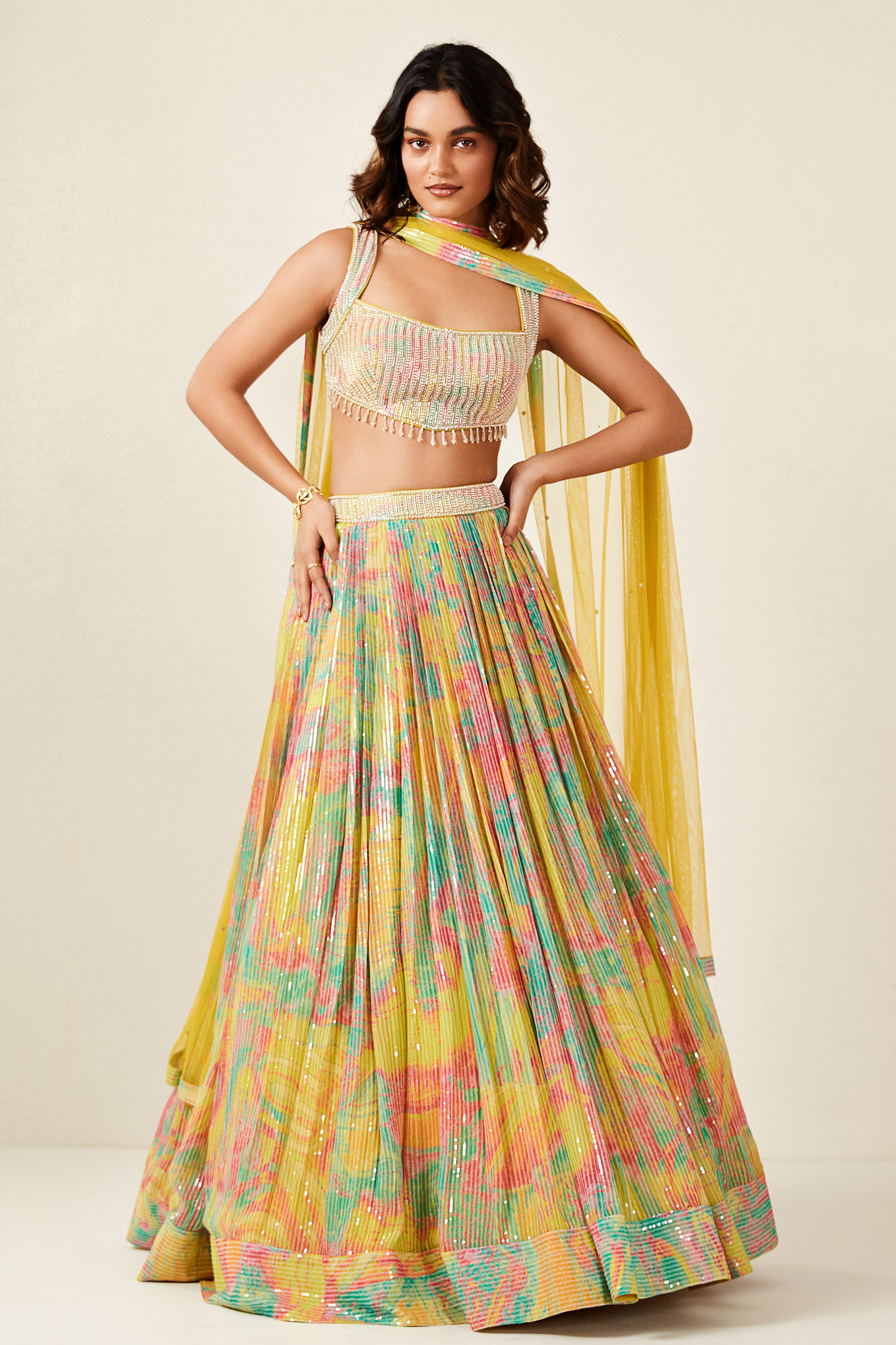 Multicoloured Printed Lehenga Set