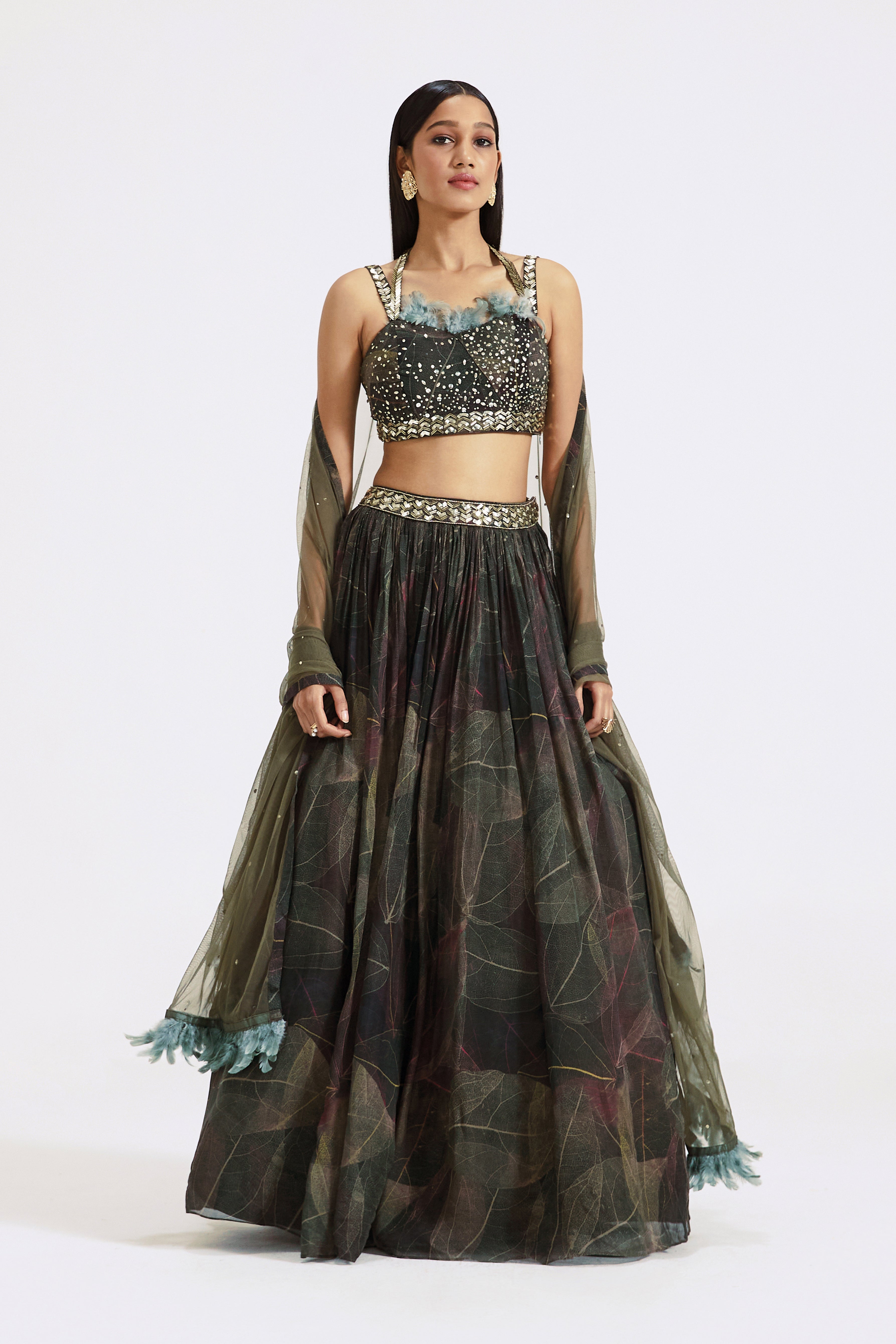 Green Lehenga with Attached Dupatta