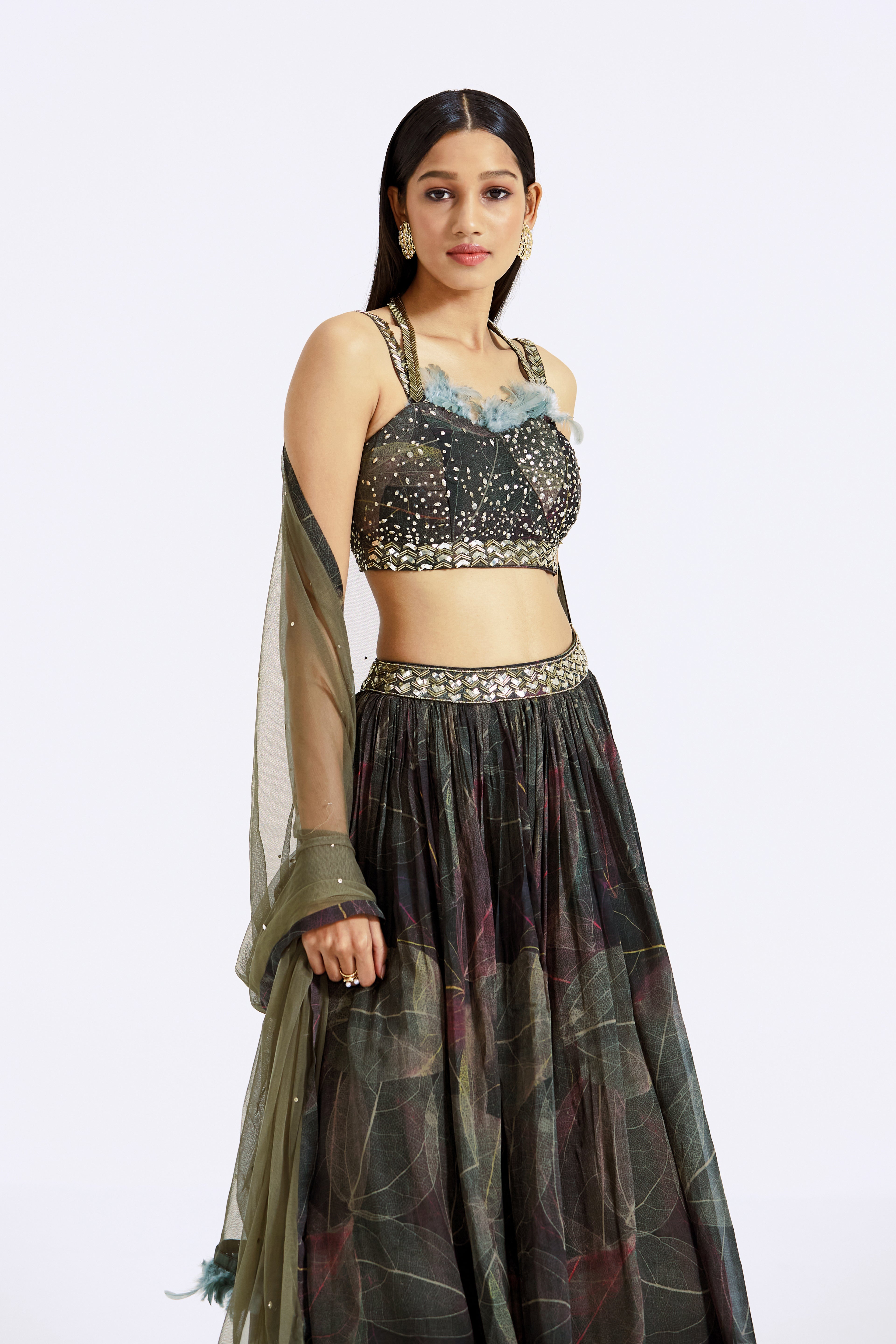 Green Lehenga with Attached Dupatta