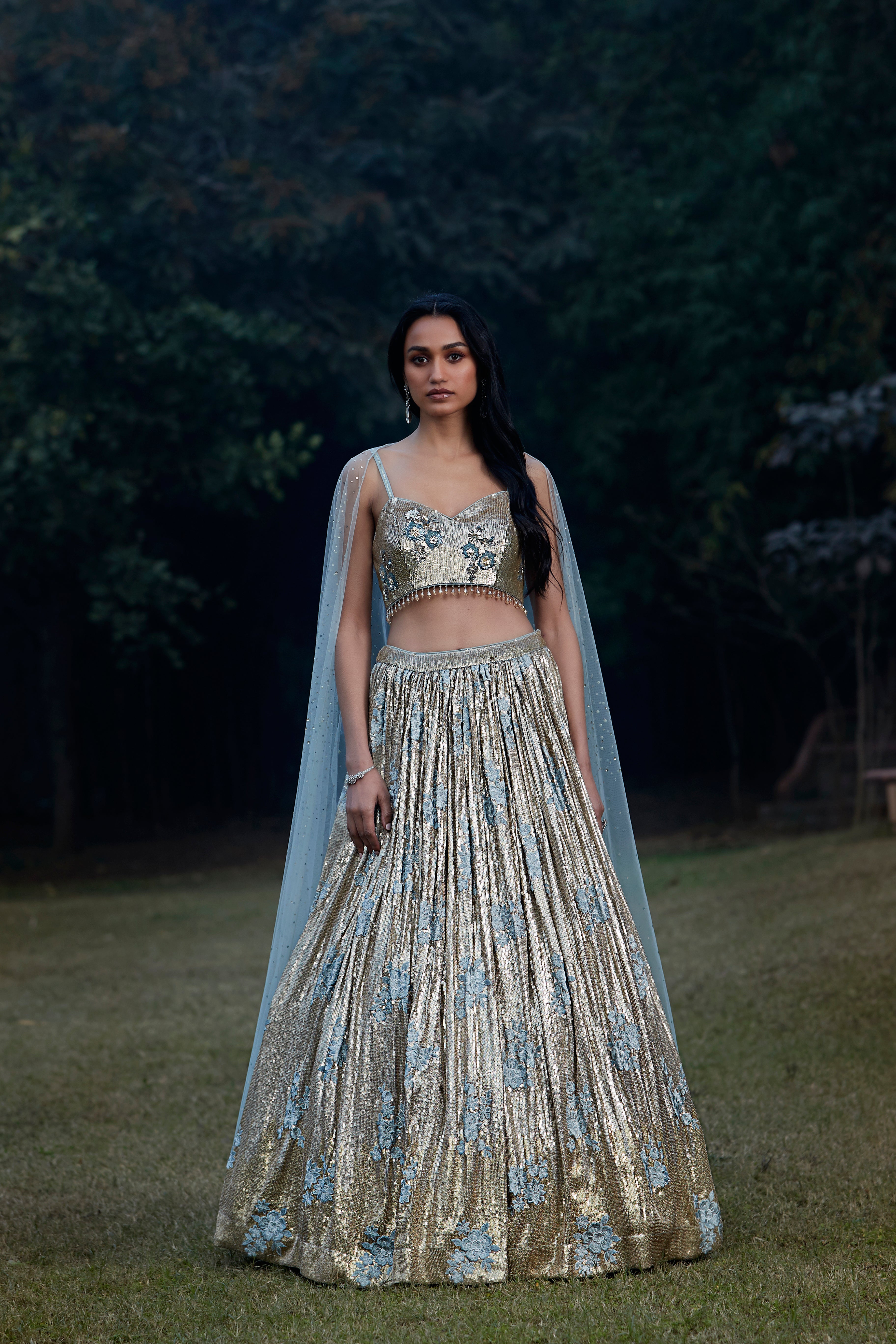 Grey Sequins Embroidered Lehenga Set