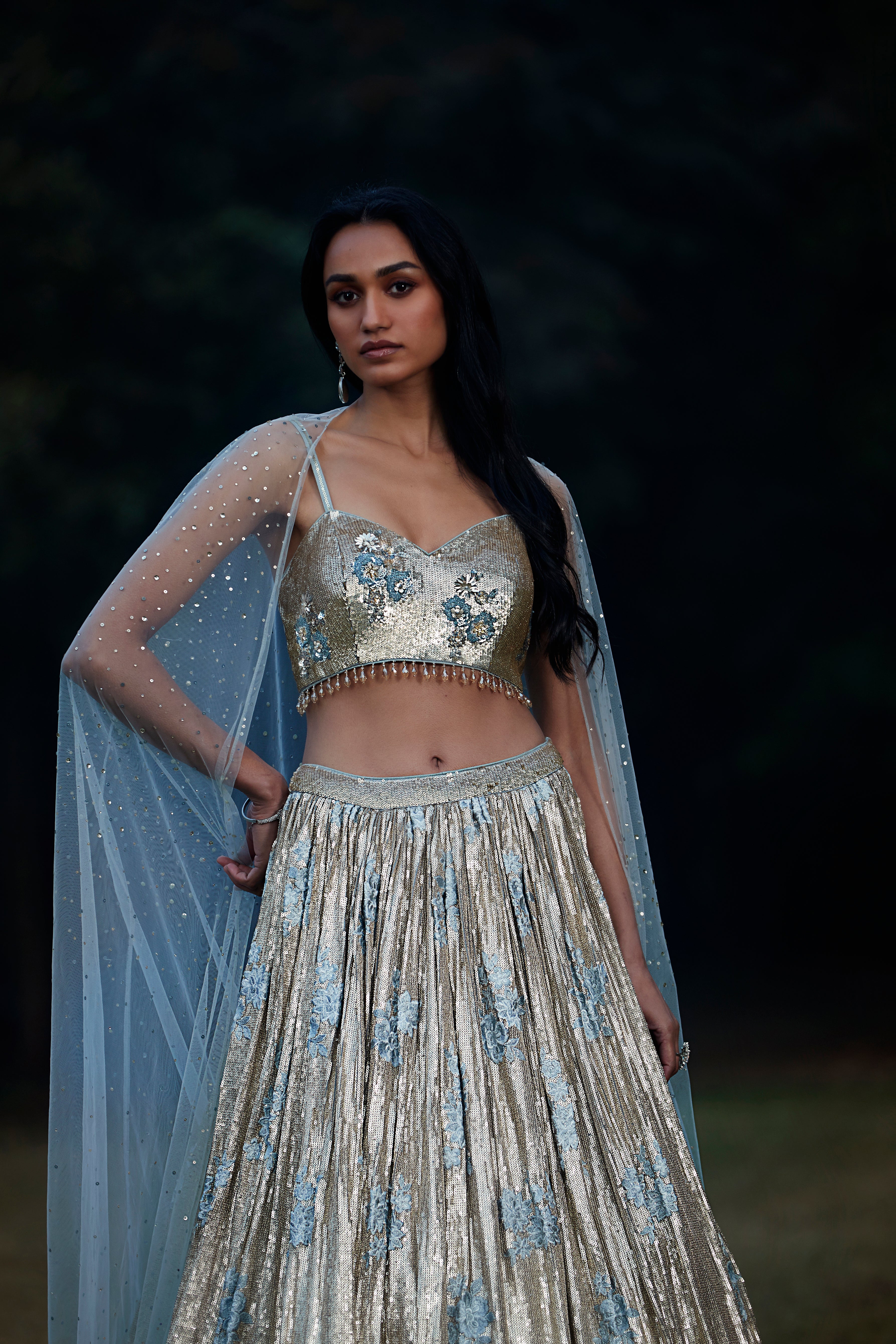 Grey Sequins Embroidered Lehenga Set