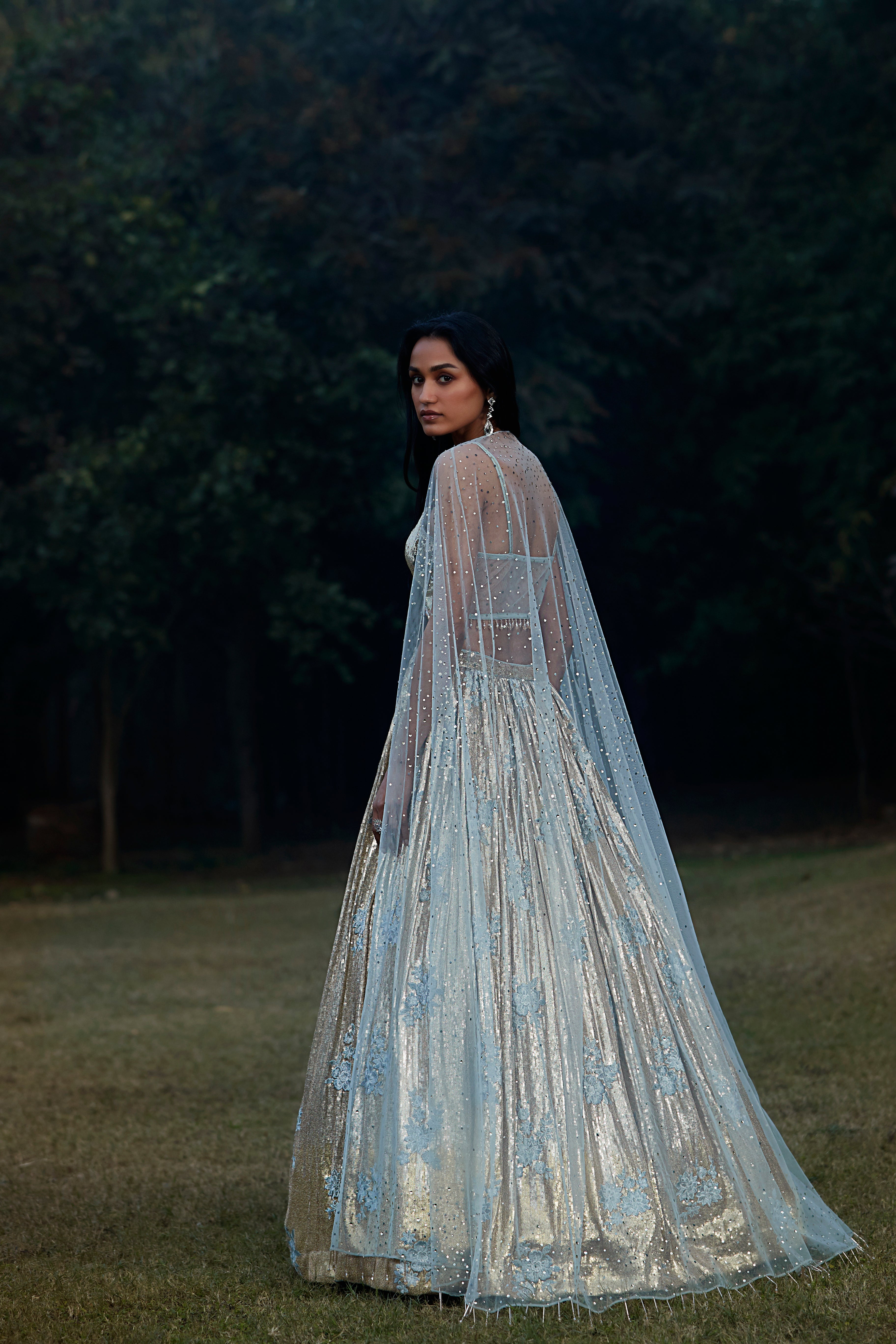 Grey Sequins Embroidered Lehenga Set