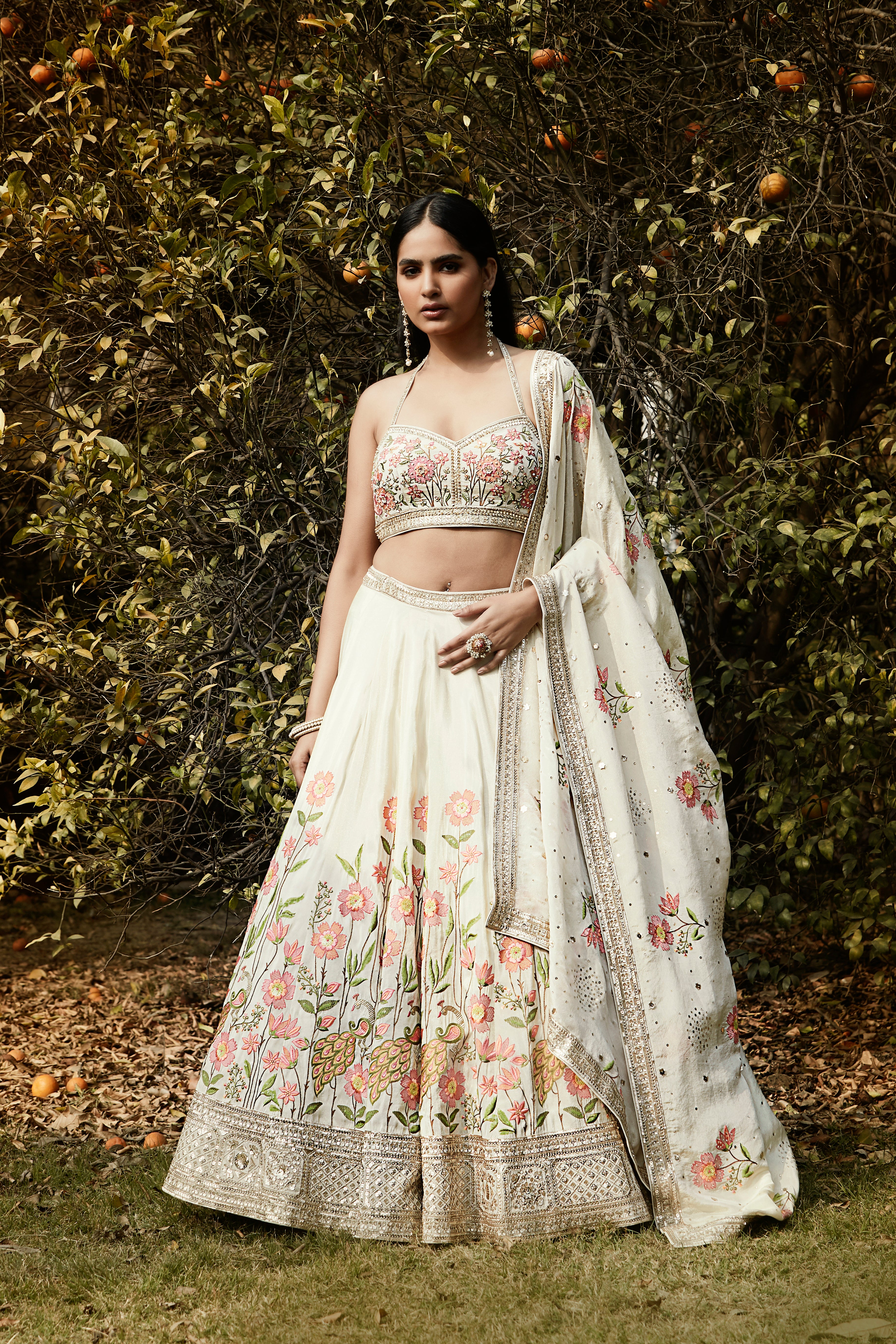 Ivory Floral Embroidered Lehenga Set