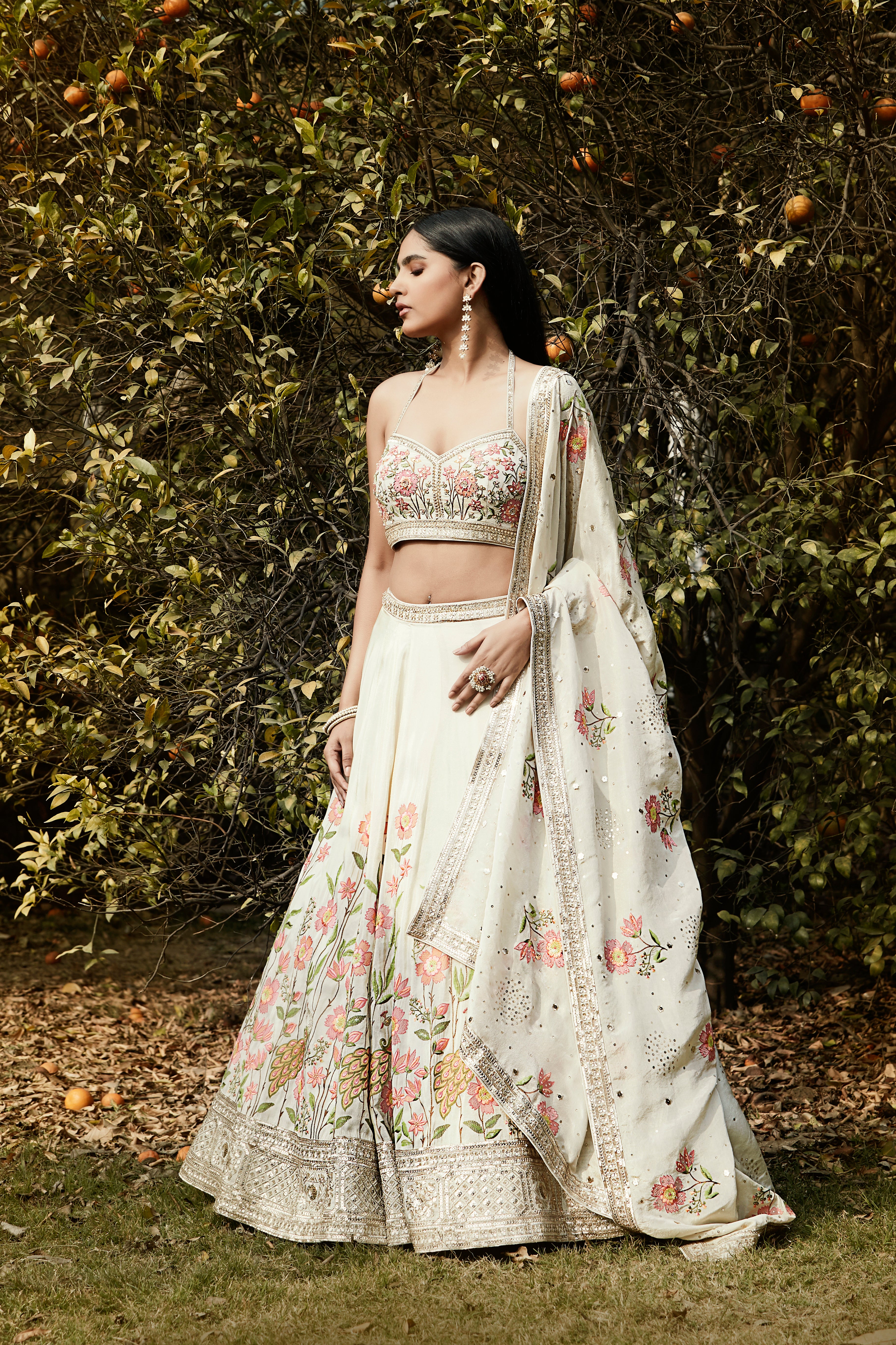 Ivory Floral Embroidered Lehenga Set