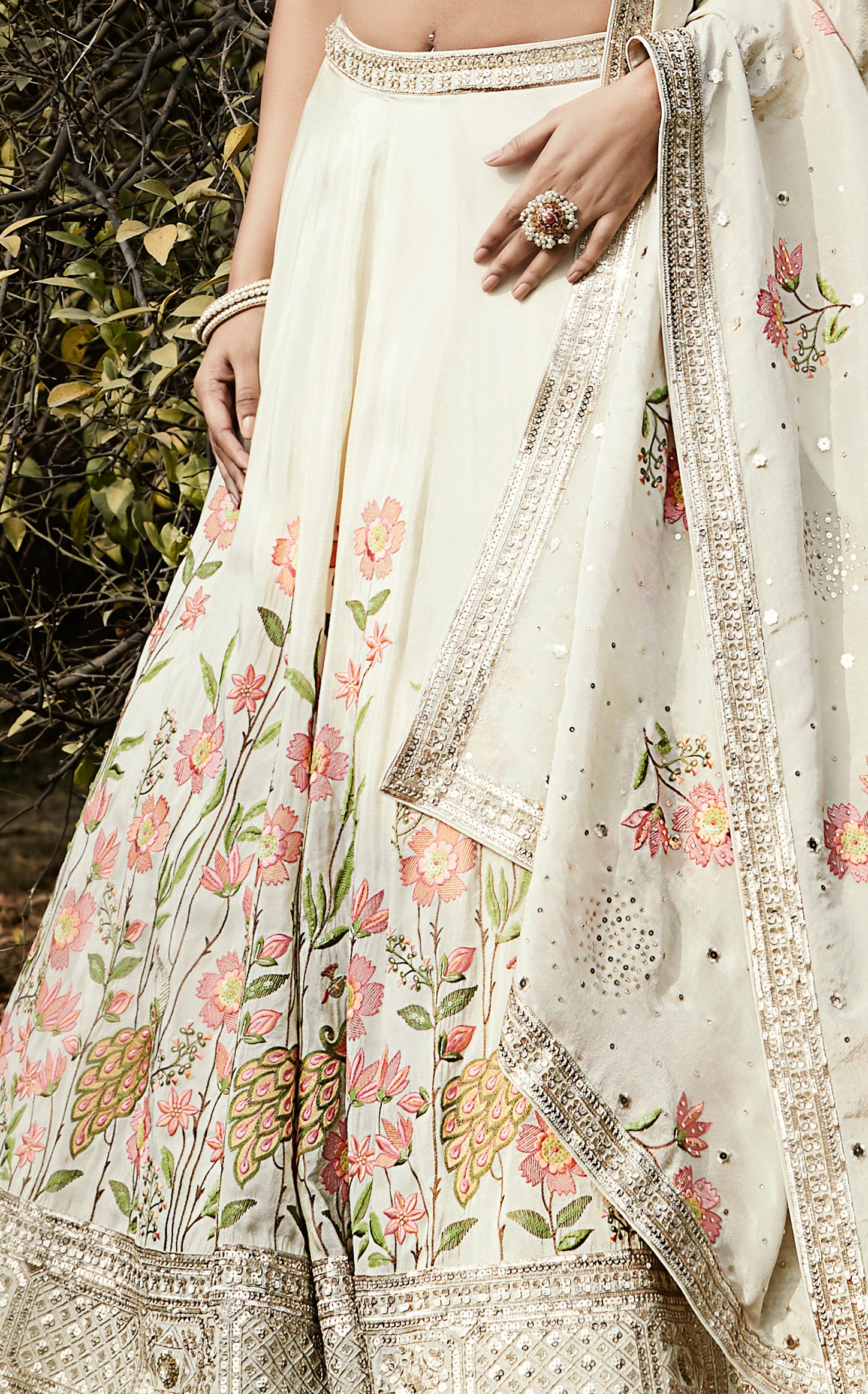 Ivory Floral Embroidered Lehenga Set