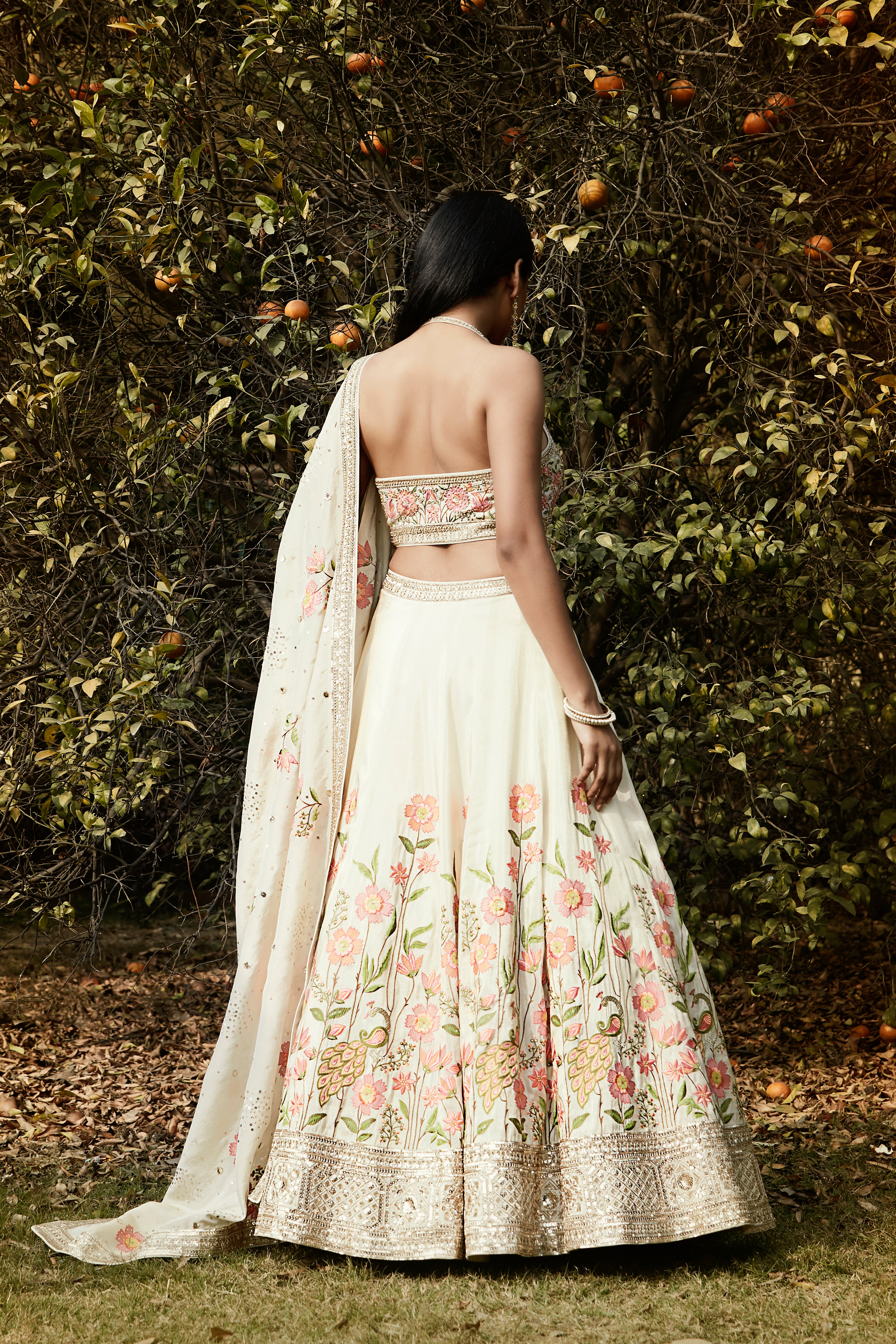 Ivory Floral Embroidered Lehenga Set