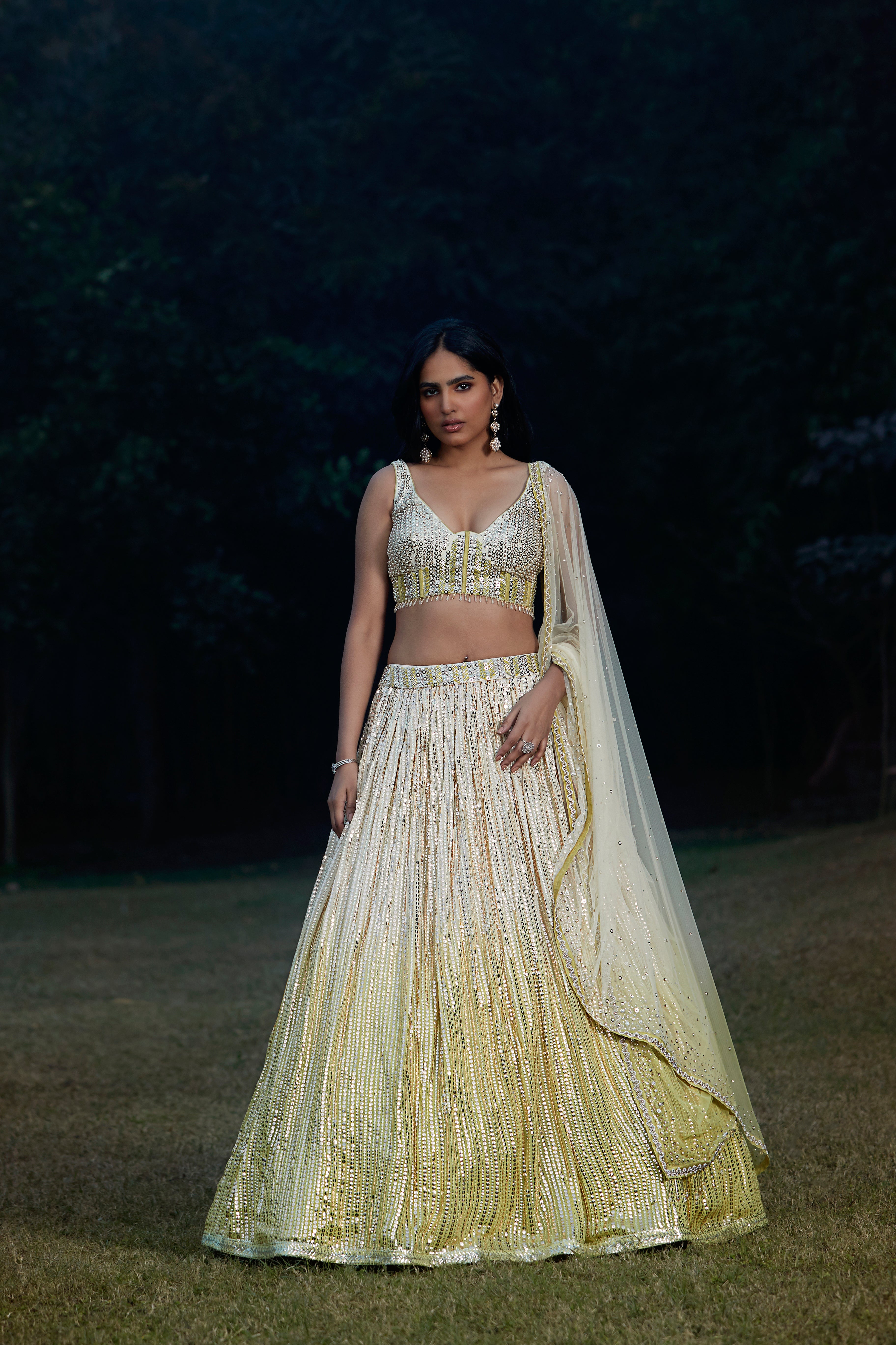 Lime Ombre Sequins Lehenga Set