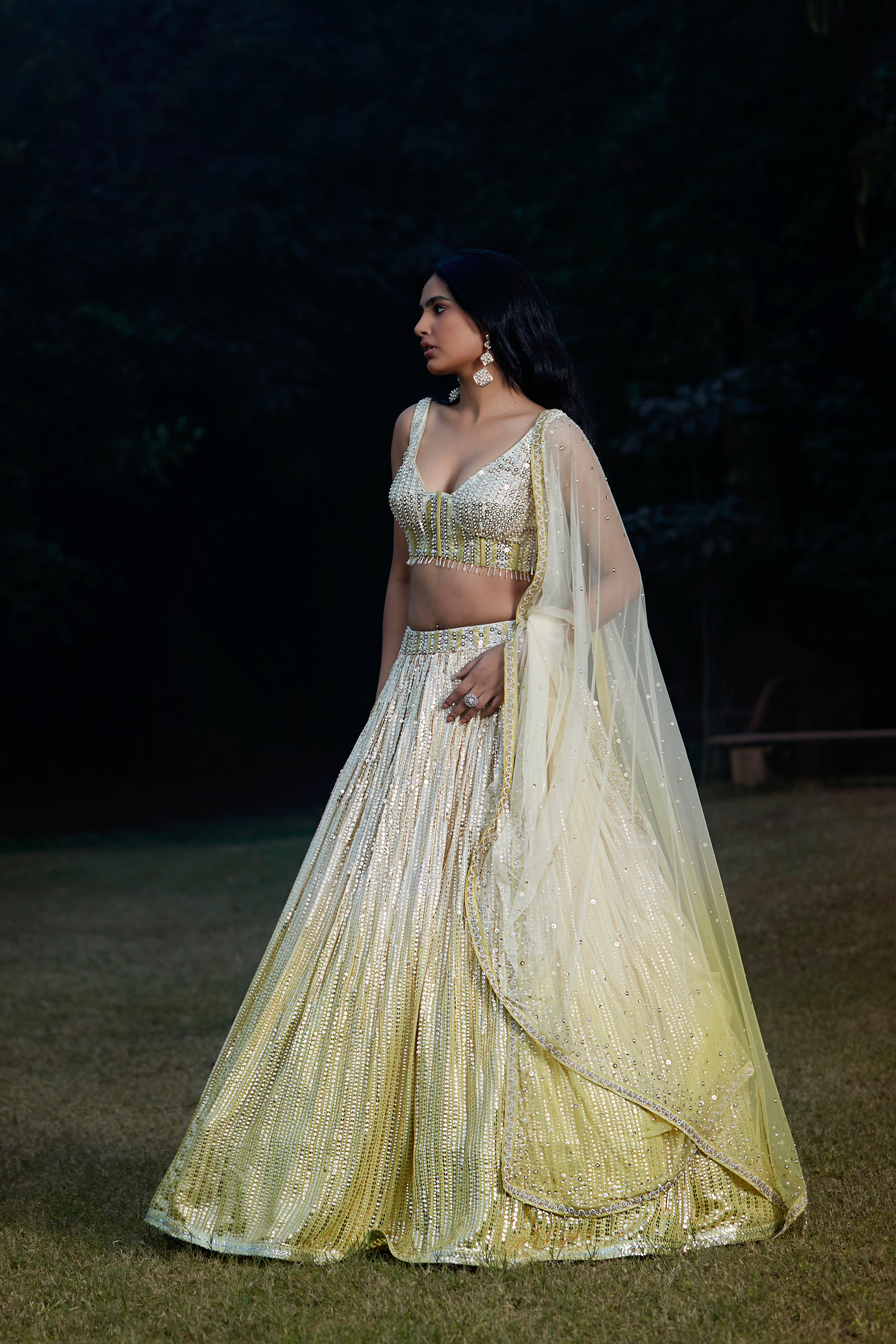 Lime Ombre Sequins Lehenga Set