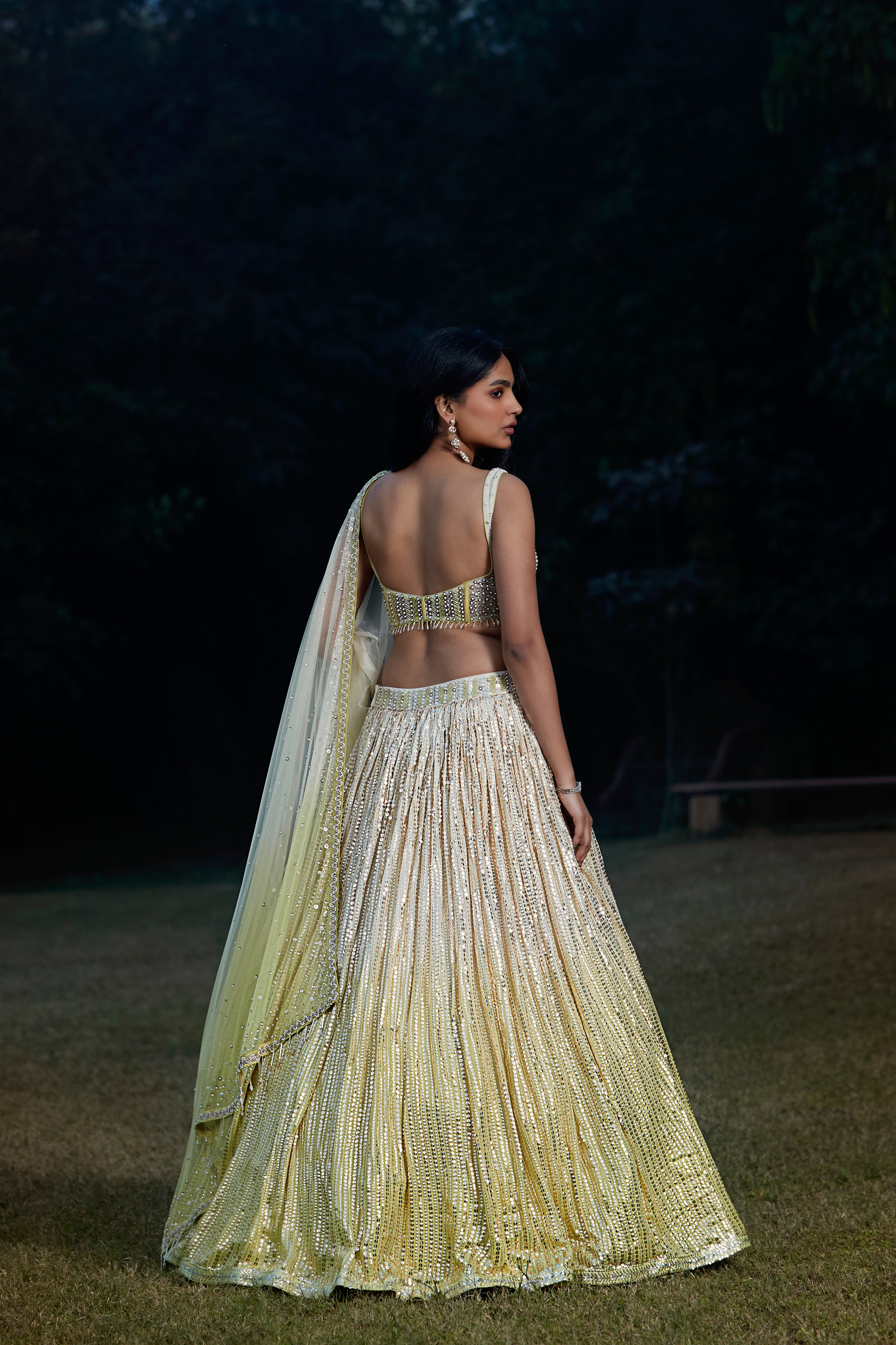 Lime Ombre Sequins Lehenga Set