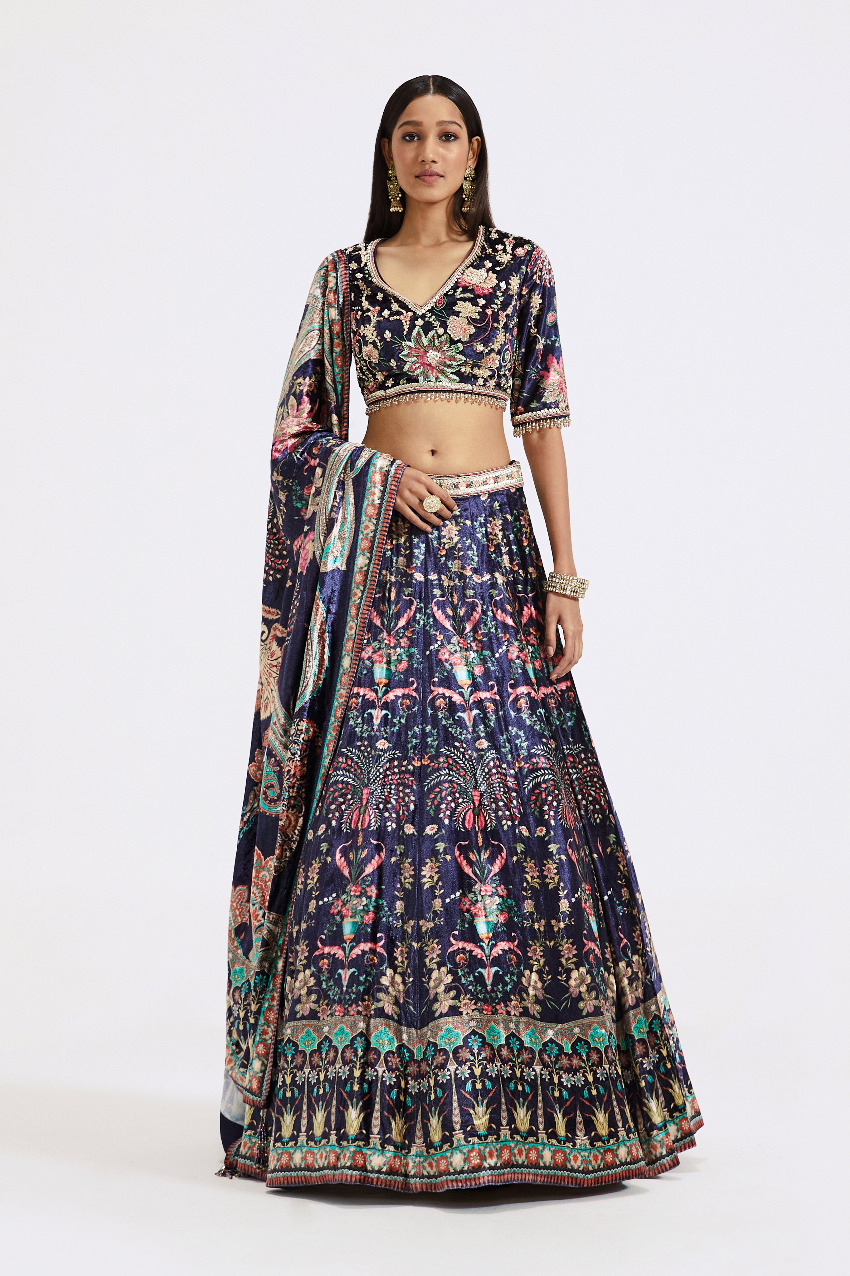 Blue Velvet Lehenga Set