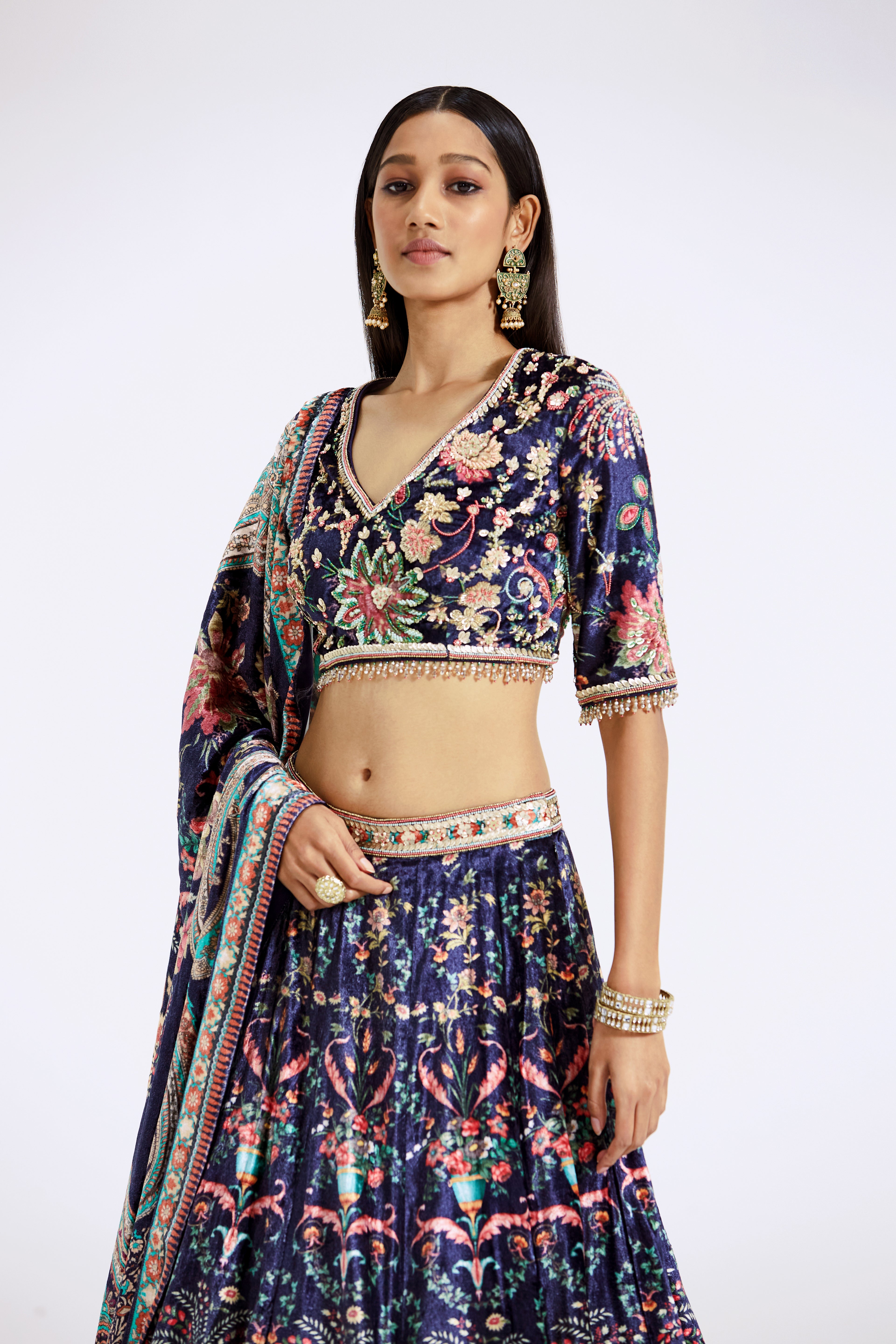 Blue Velvet Lehenga Set