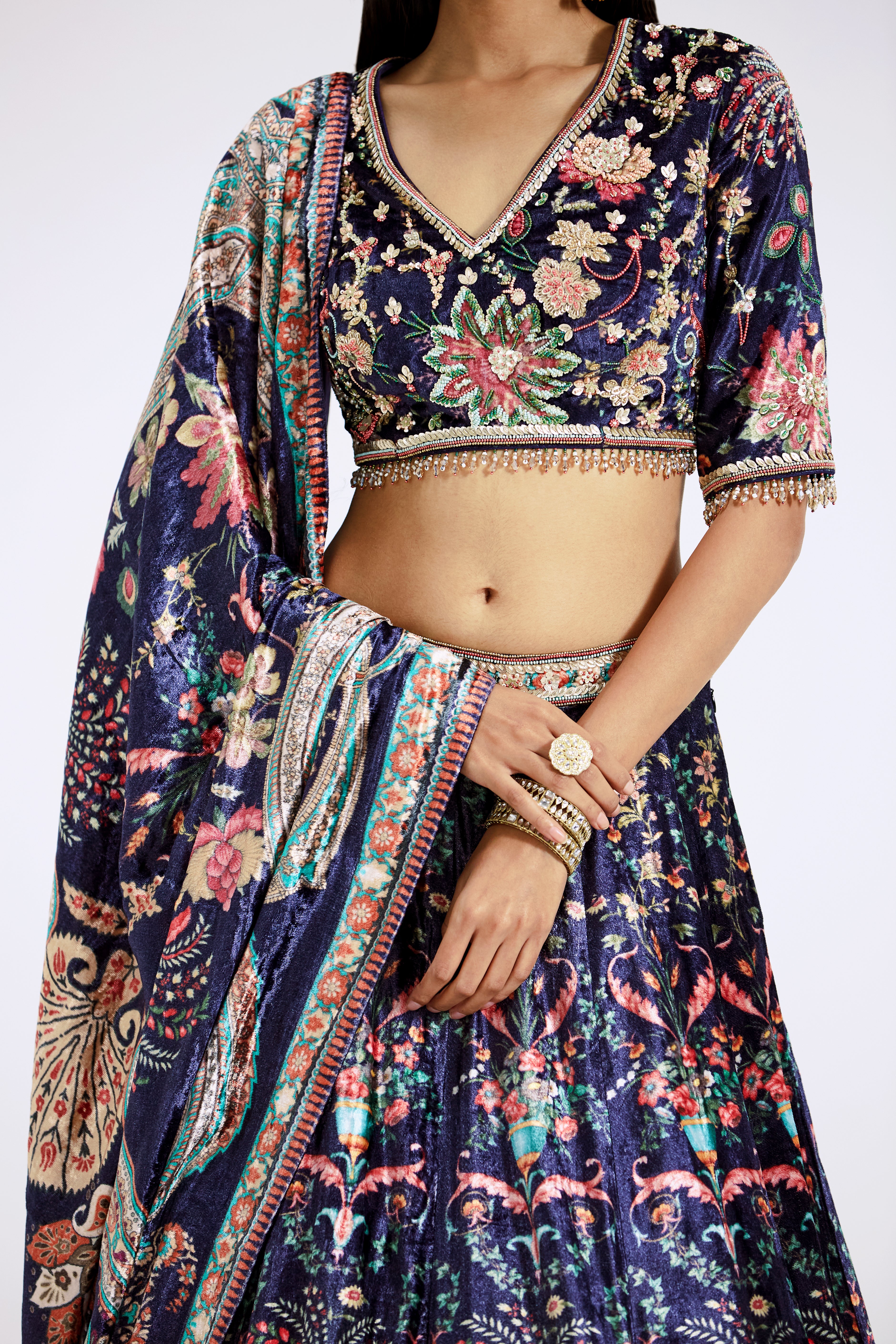 Blue Velvet Lehenga Set