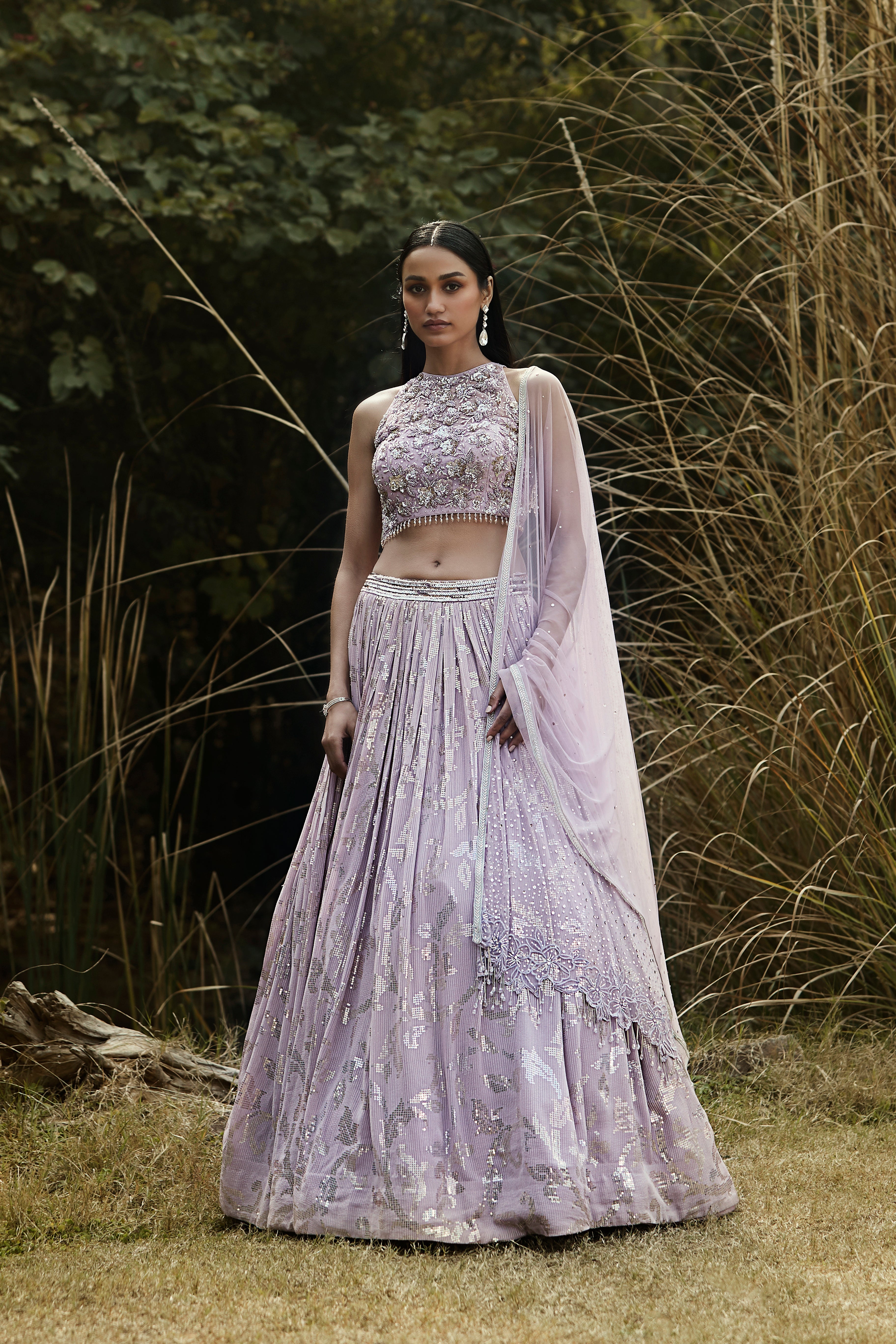 Lilac Embroidered Lehenga Set