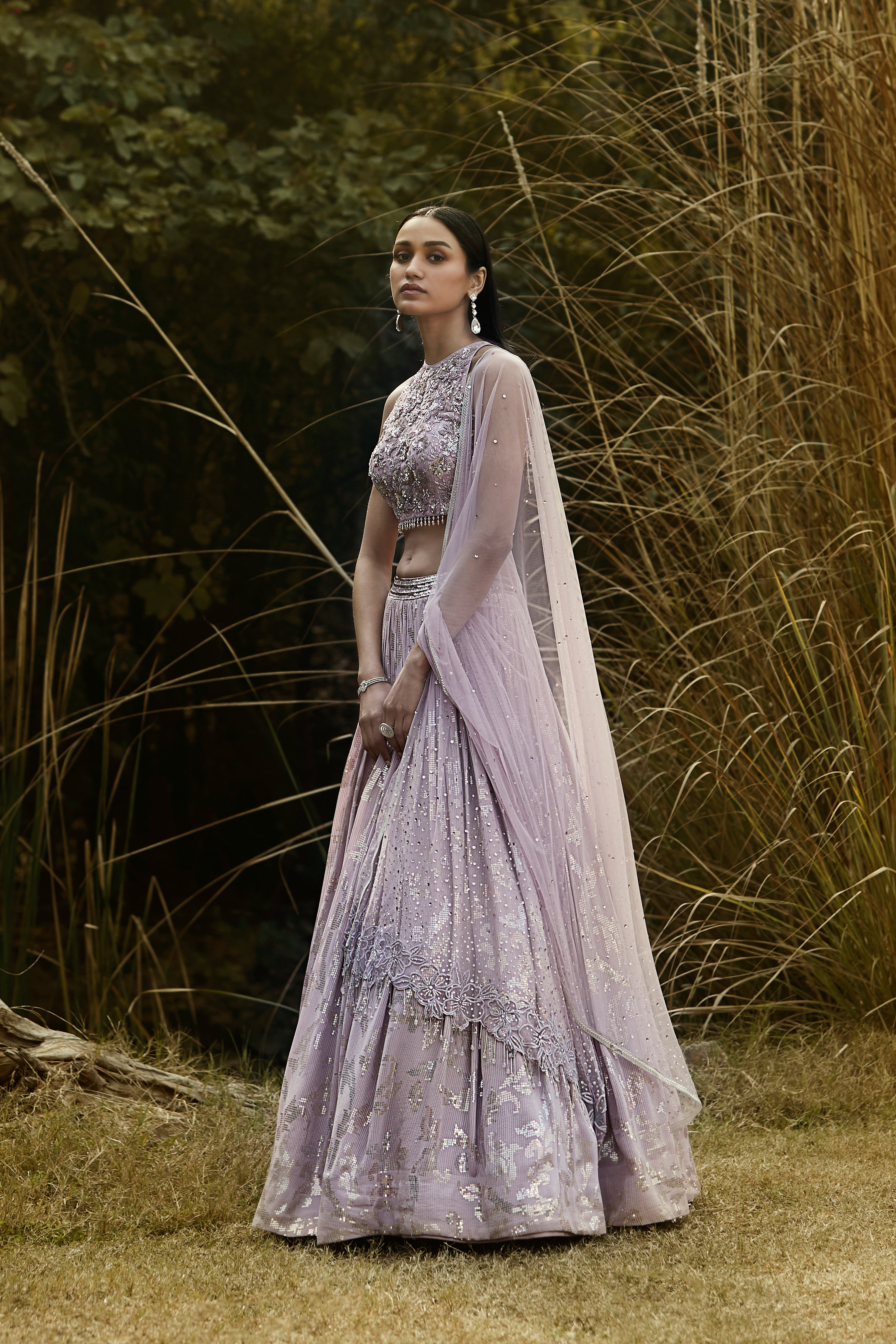 Lilac Embroidered Lehenga Set