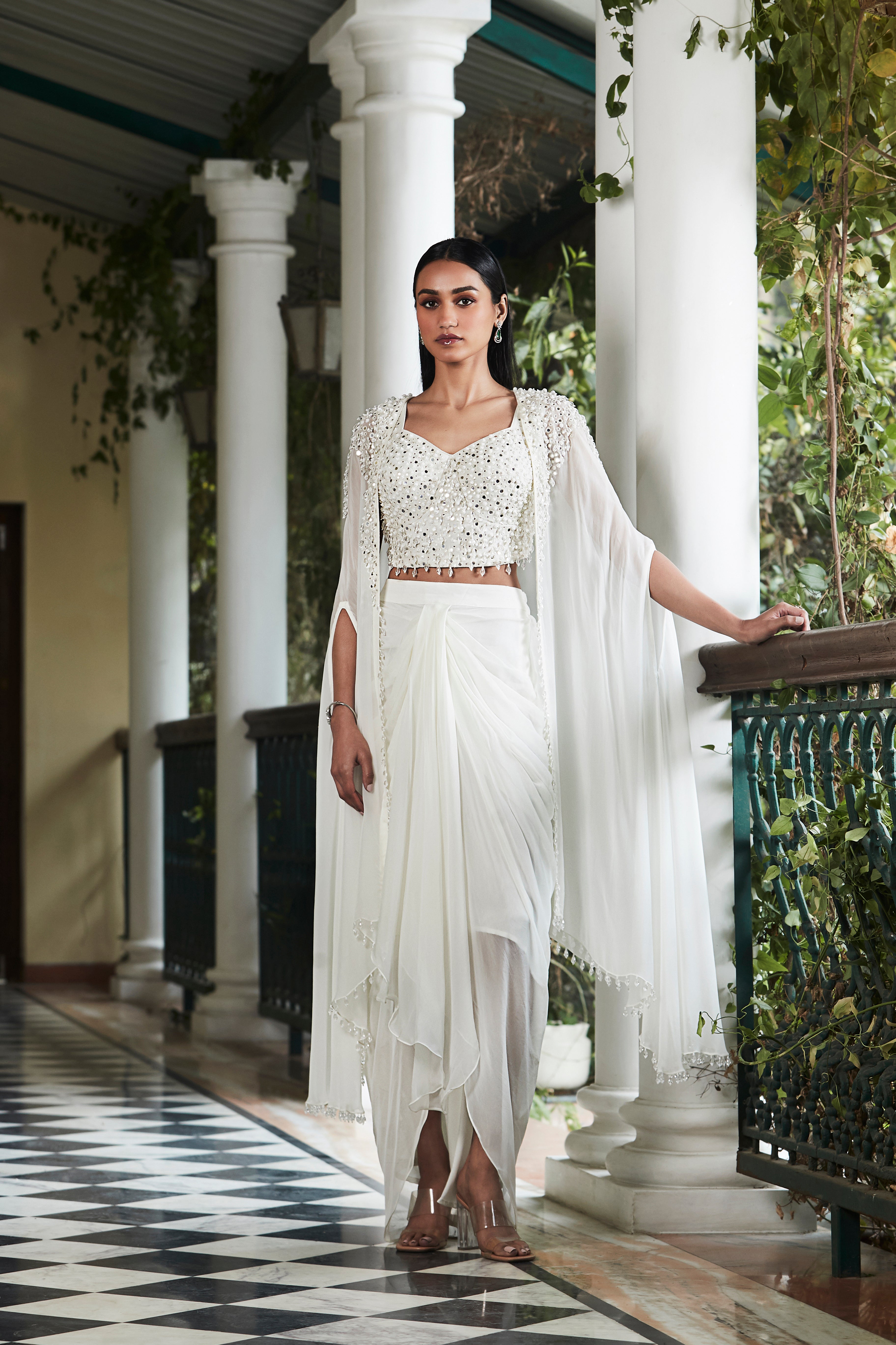 Ivory Embroidered Cape Set