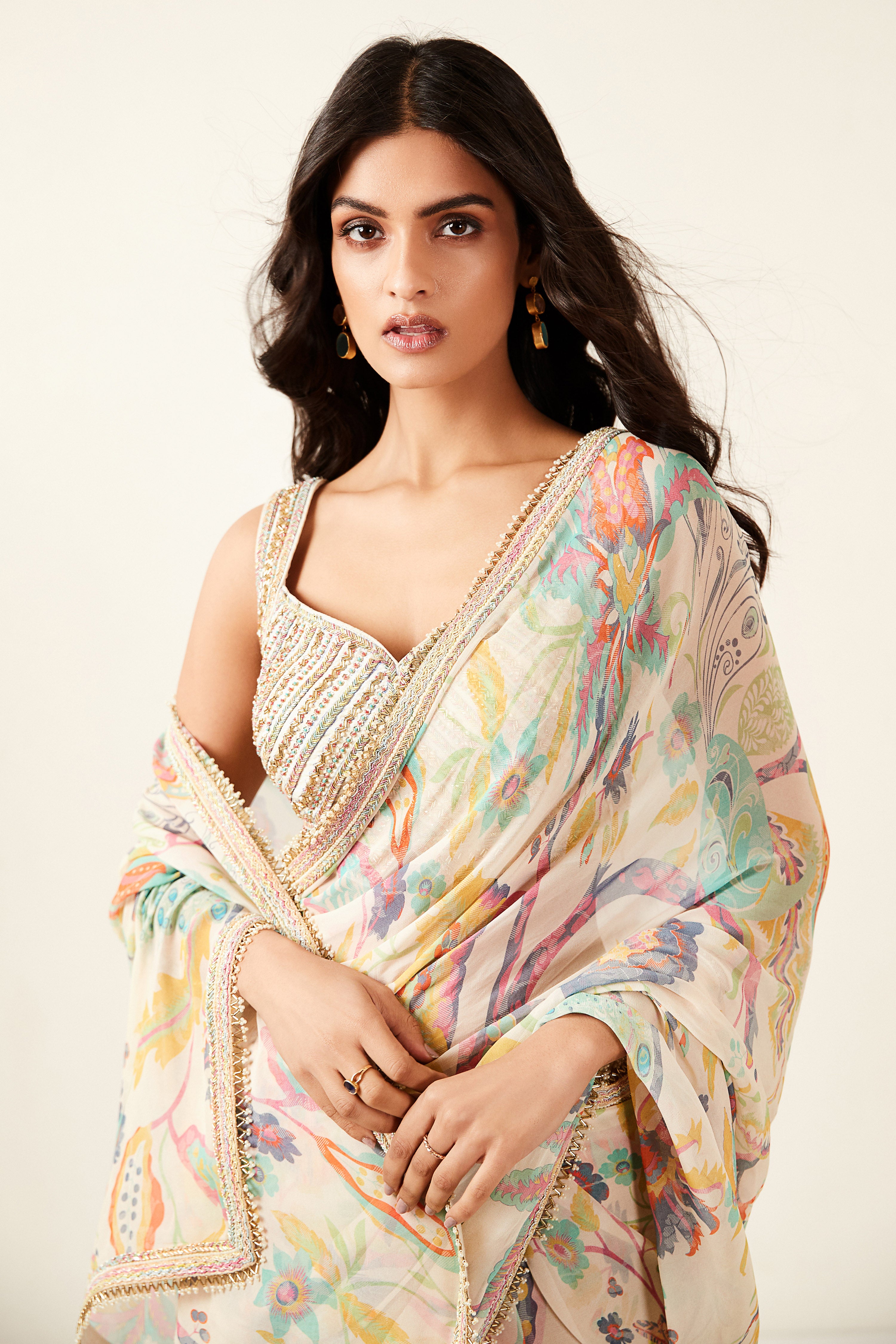 Multicoloured Printed Saree