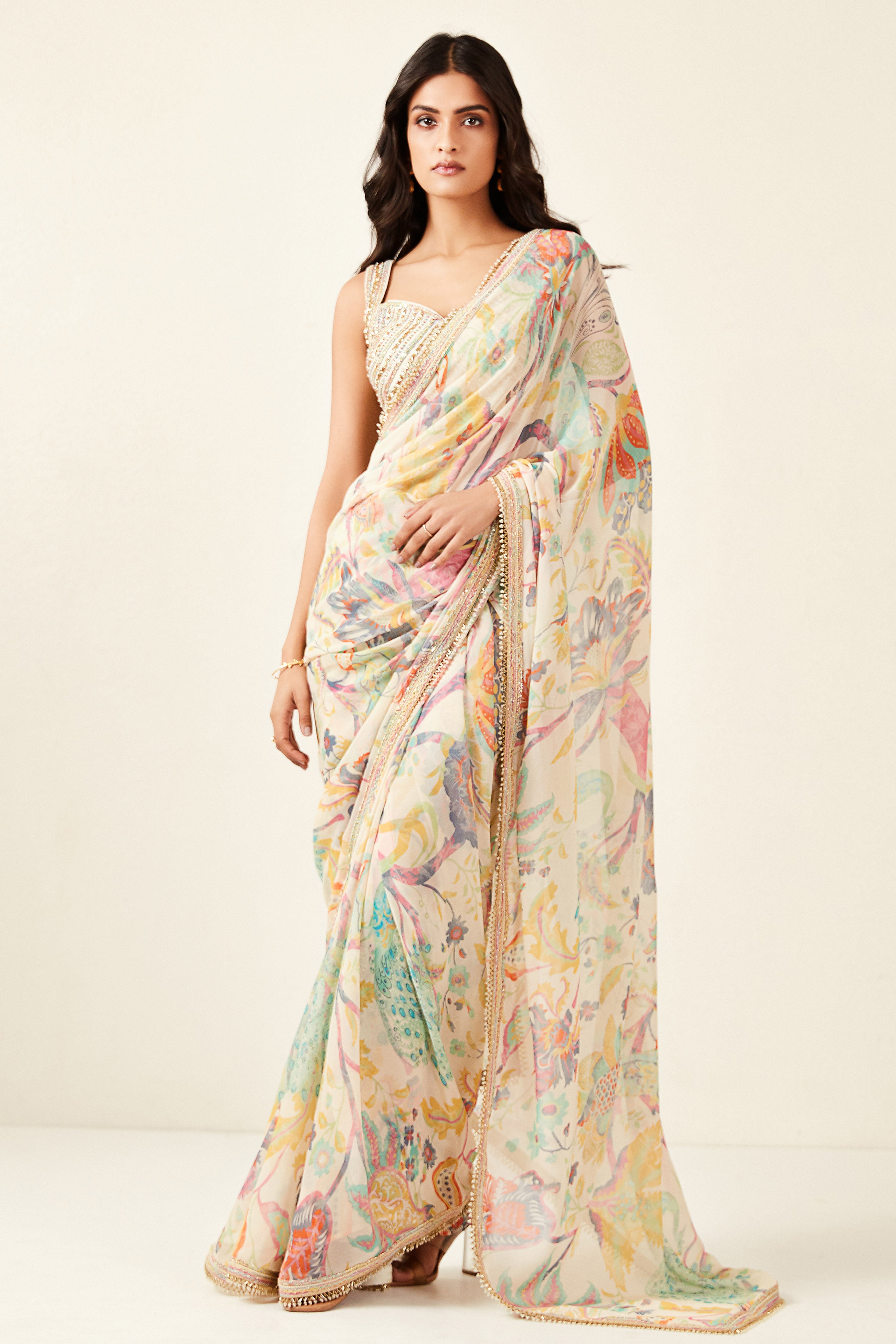 Multicoloured Printed Saree