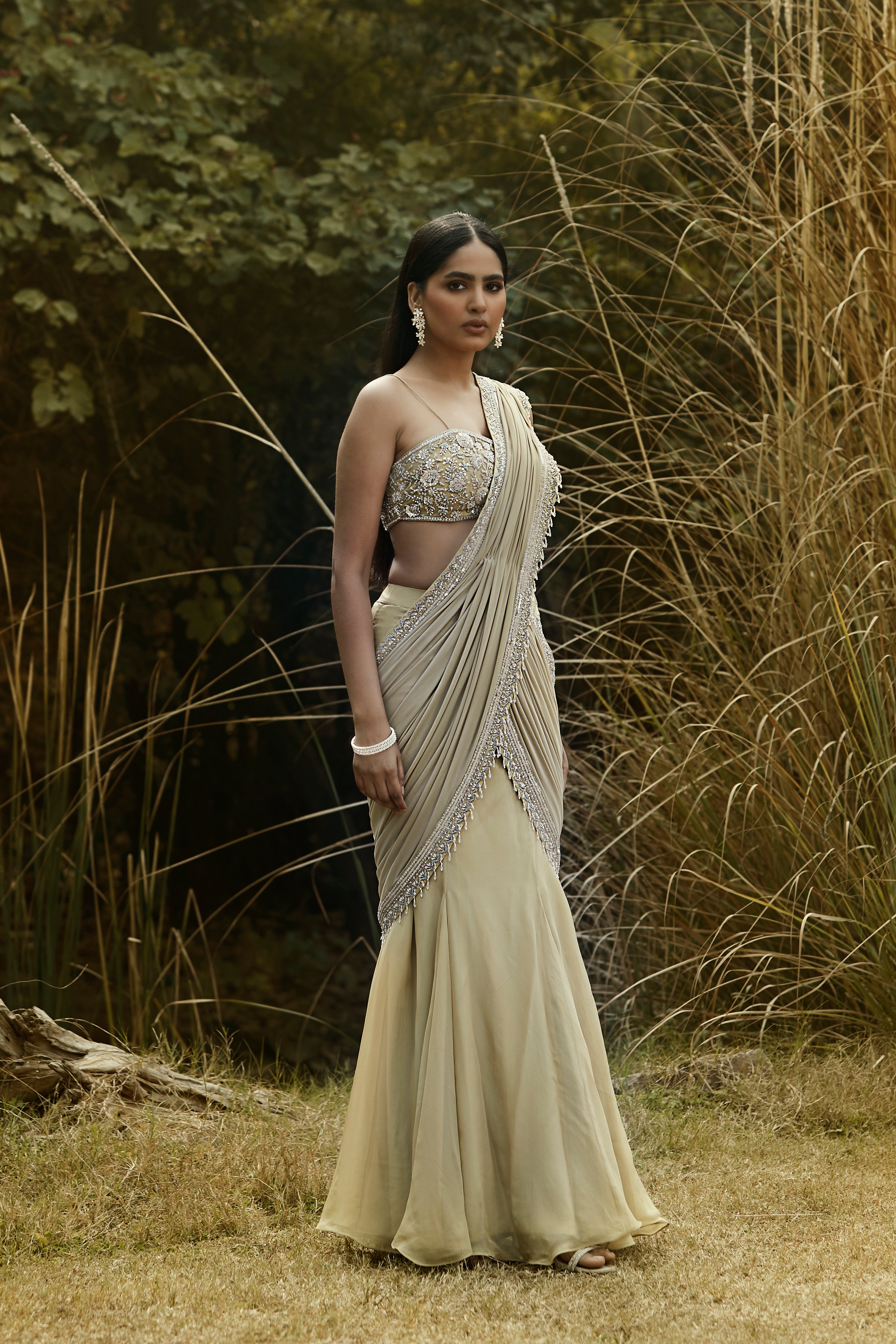 Pista Draped Saree Set